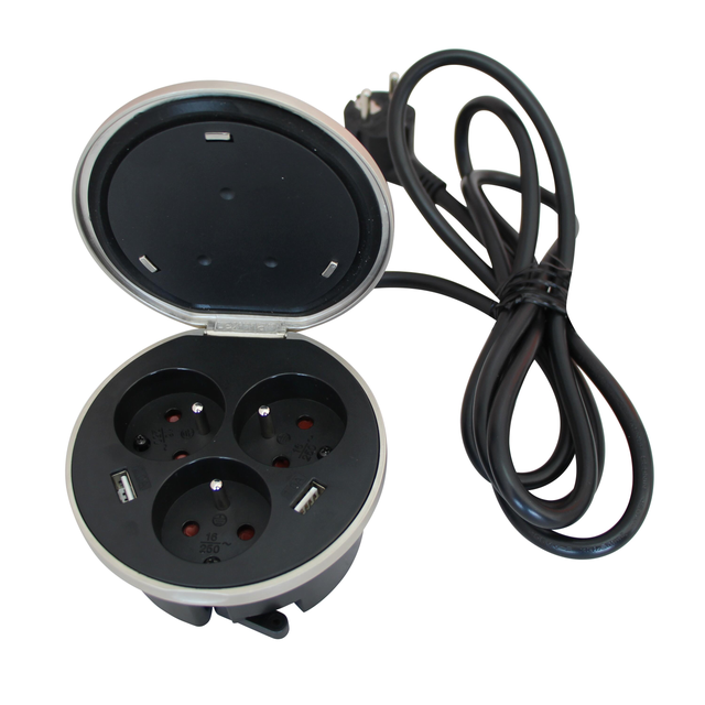 Multiprise USB encastrable, 3 prises + 2 prises USB, aluminium LEXMAN