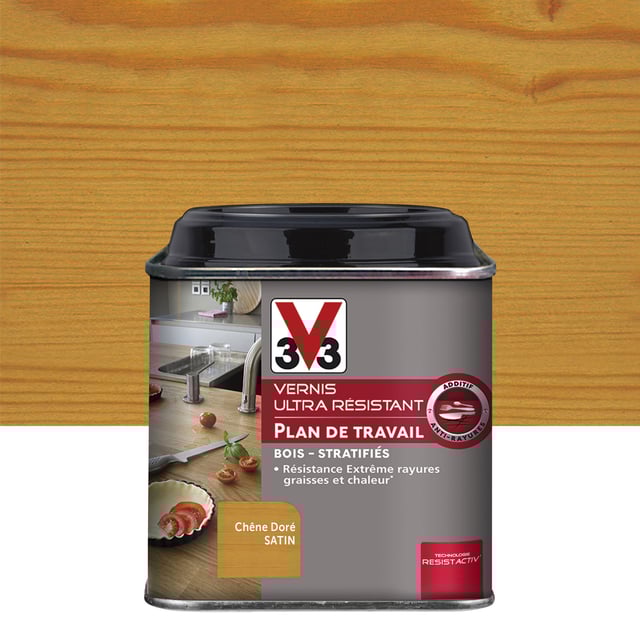 Vernis bois intérieur plan de travail V33, chêne doré Ultra résistant satiné, 0.