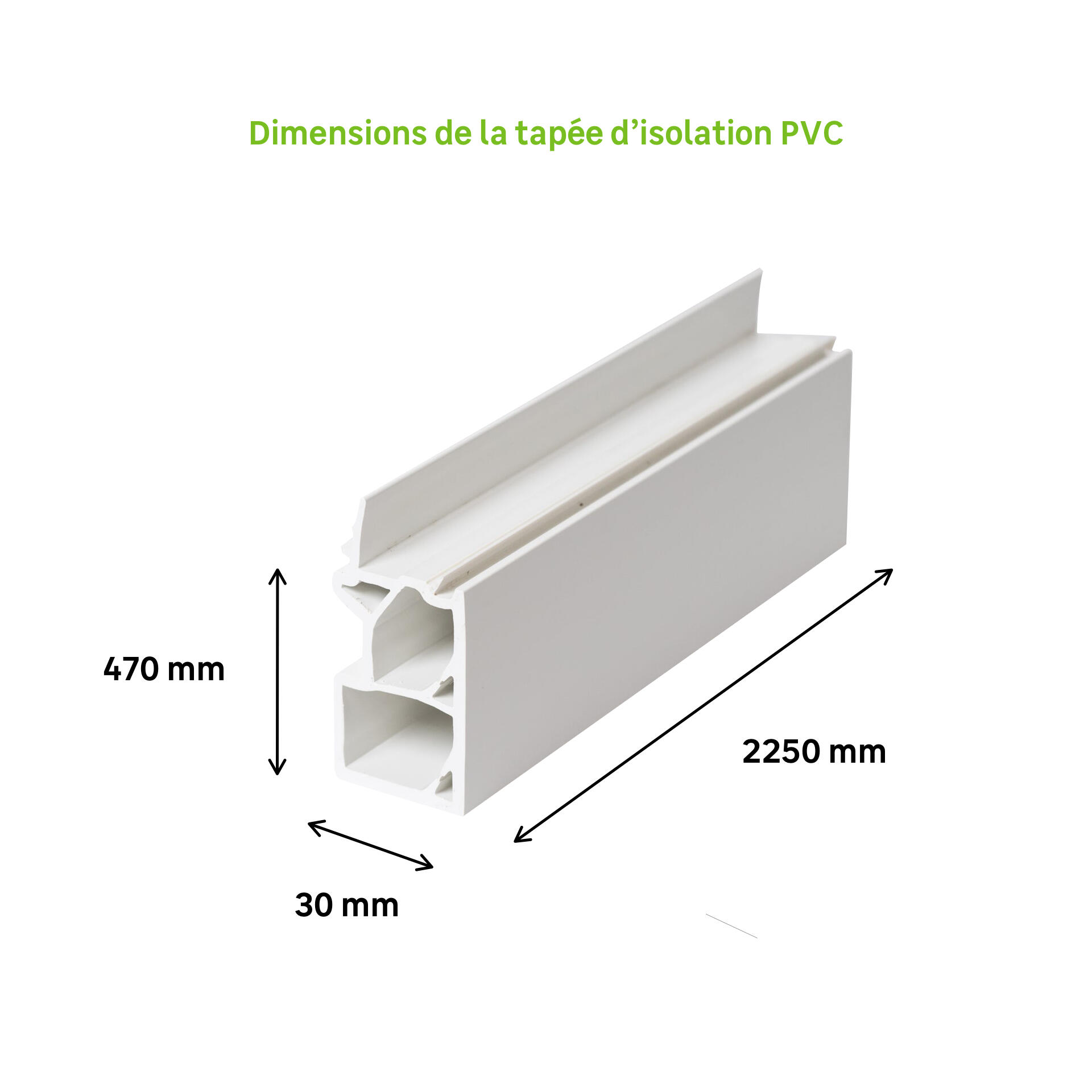 Tapée PVC blanche pour porte et fenêtre, isolation 120mm, L.2.25m - 2