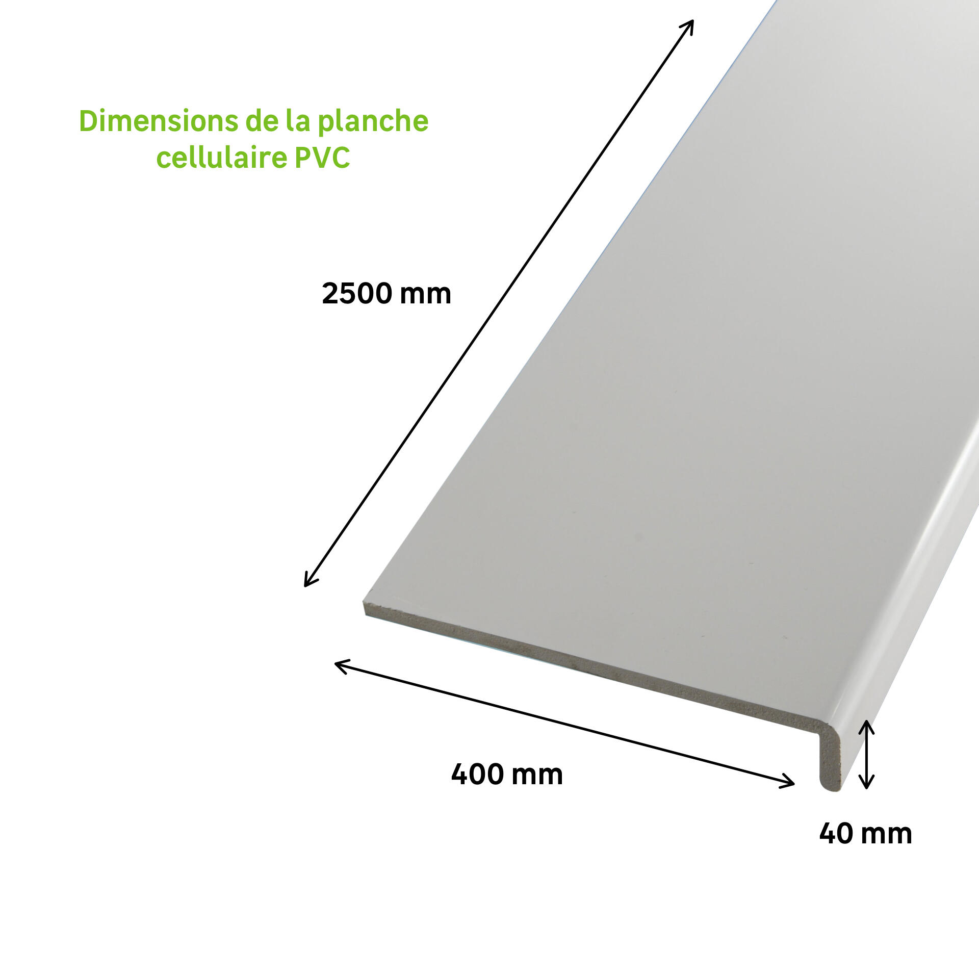 Tablette PVC/fenêtre blanc intérieur/extérieur larg.400 mm - Ep9mm- long2.50m - 2