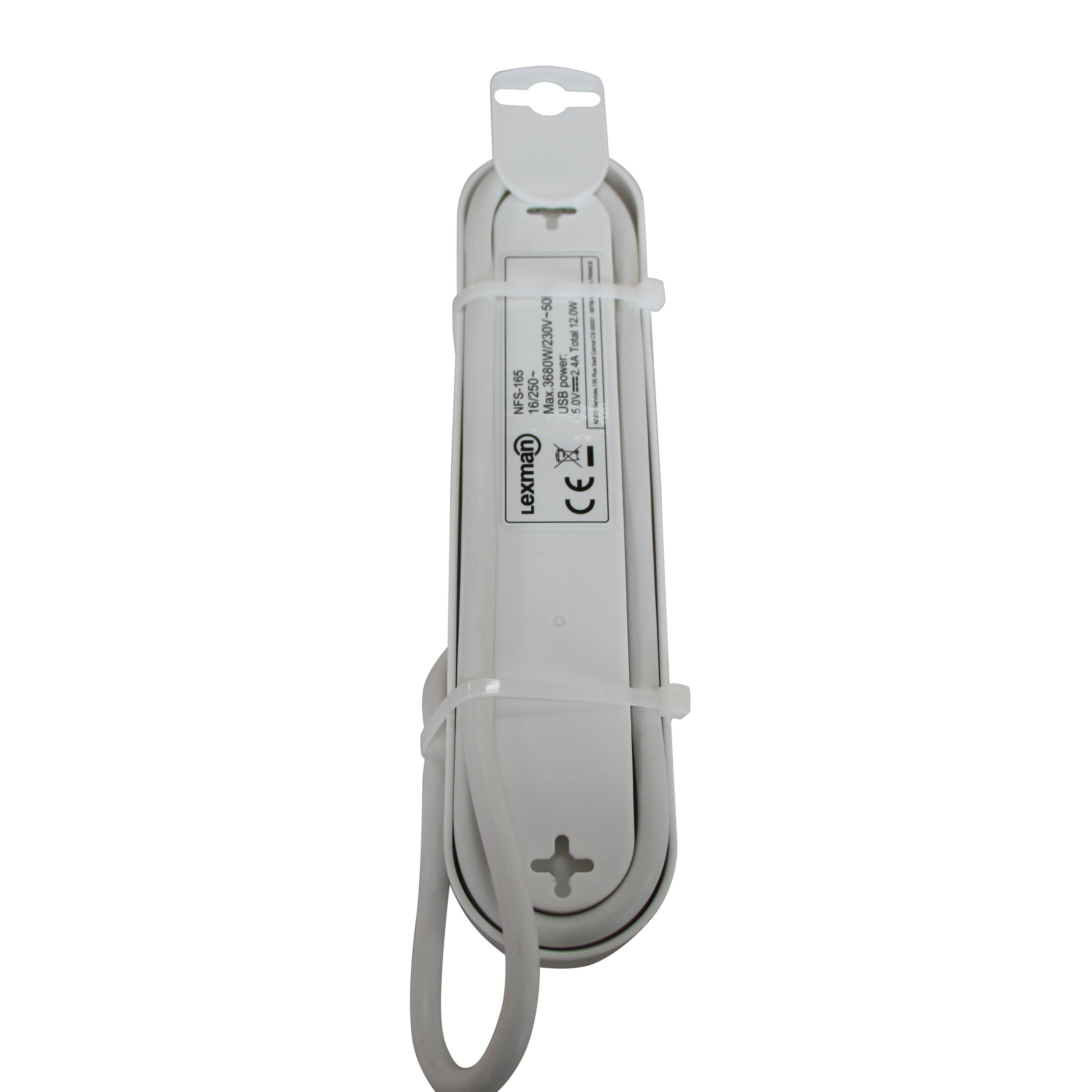 Multiprise USB filaire avec interrupteur, 3 prises + 2 USB-A blanc, 1.5M, LEXMAN - 7