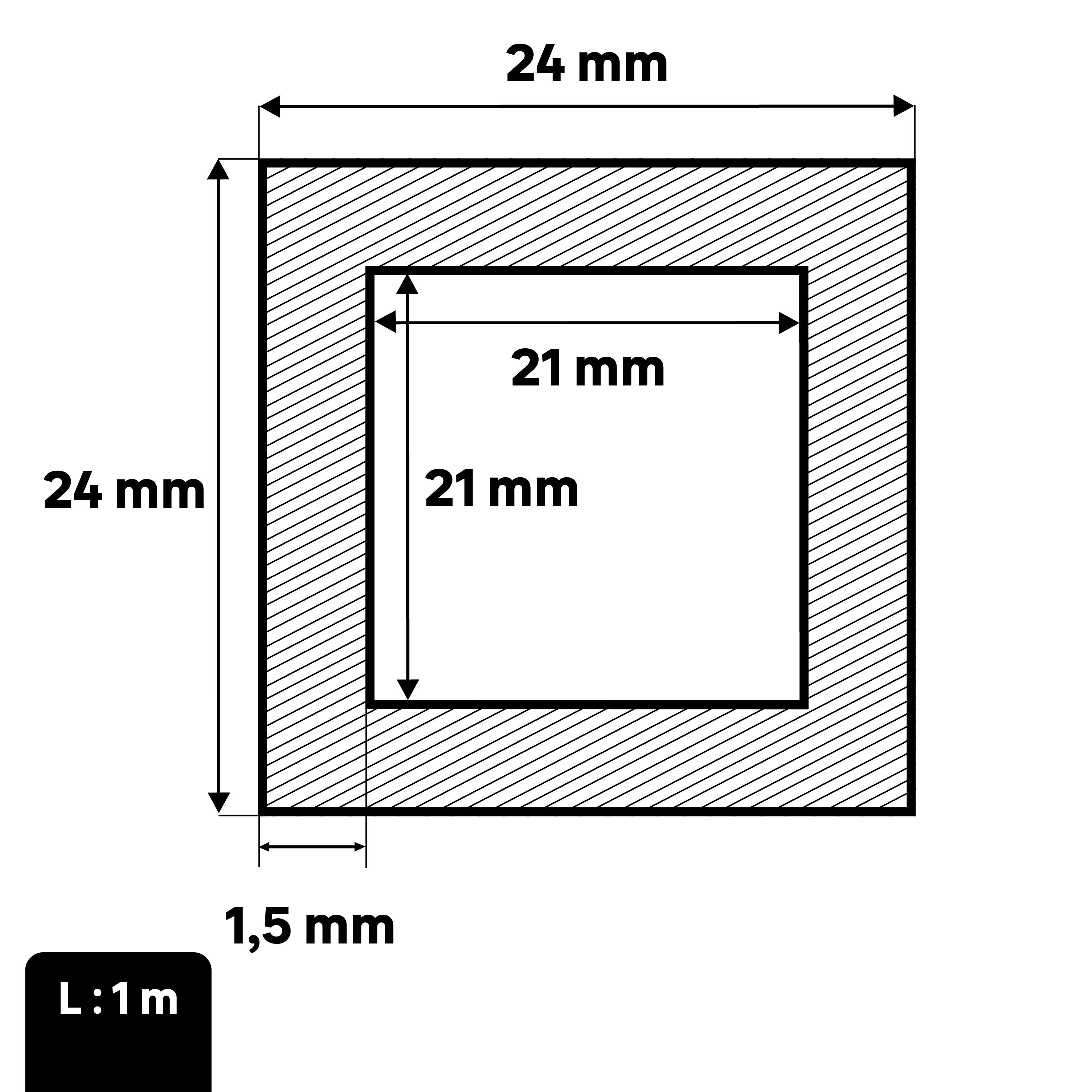Tube creux aluminium brut argent STANDERS, H.24 x l. x Ep.1.5 mm, L.1 m ...