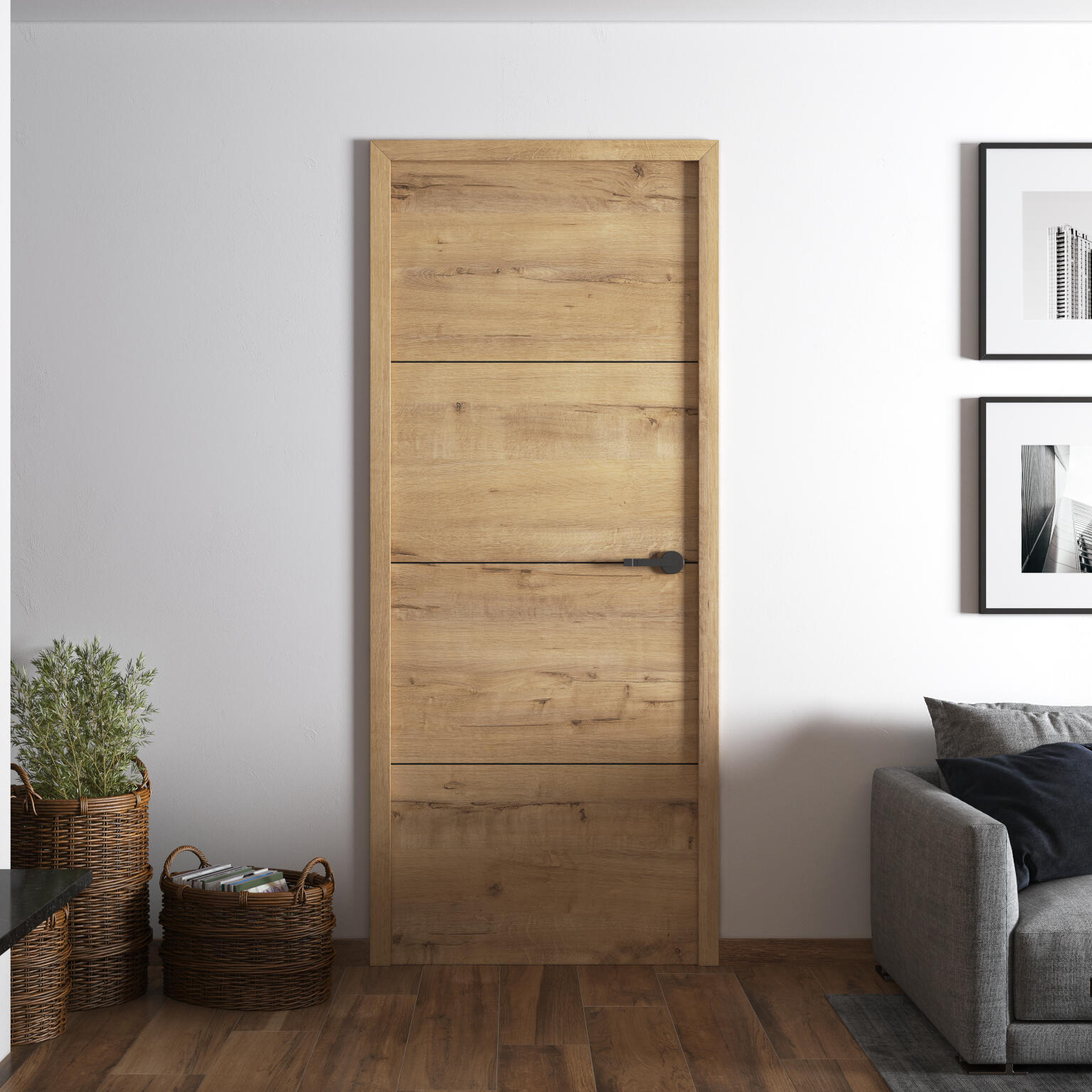 Bloc-porte fin de chantier Séville chêne nervuré H.204 x l.83 cm, poussant droit - 2