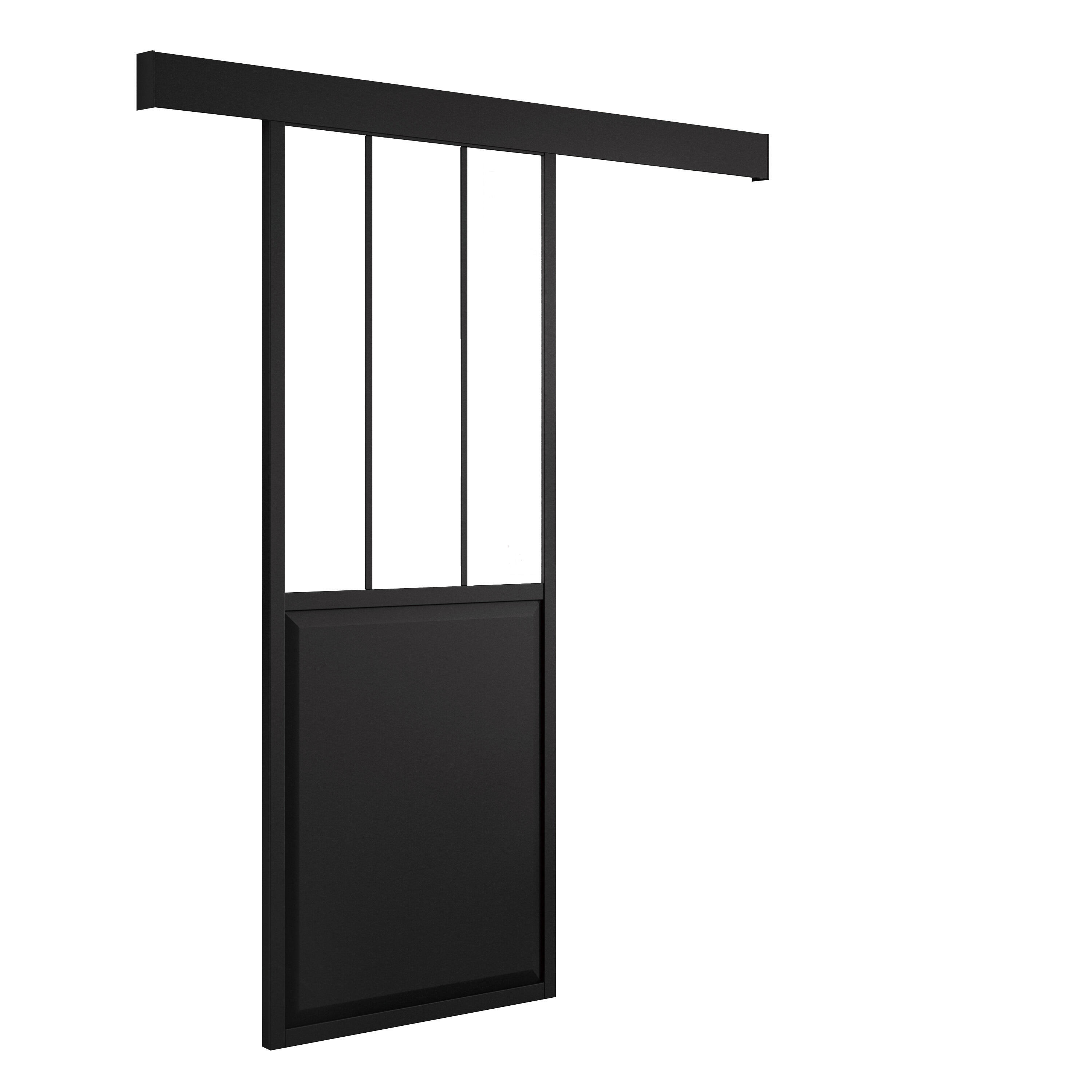 Pack puerta de interior corredera cristal atelier negro artens 73 cm + guía meli negro
