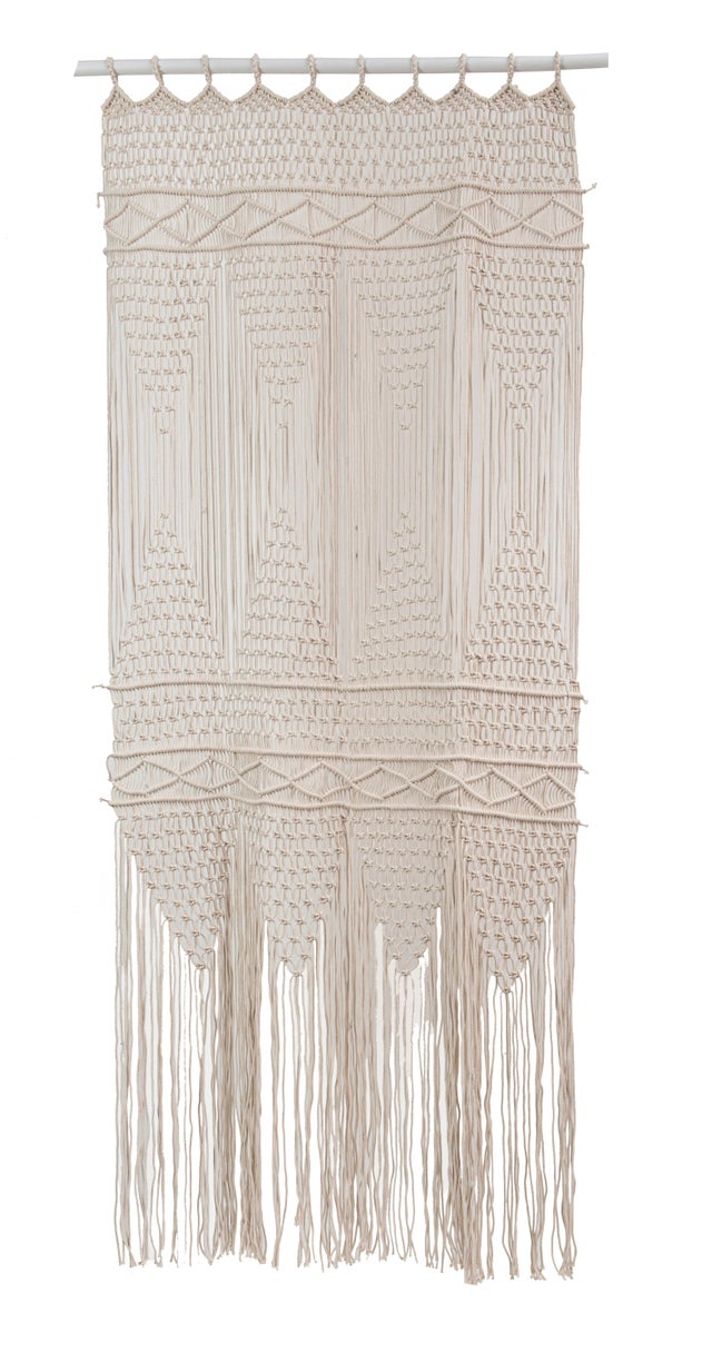 Rideau tamisant, Macramé, coton, blanc H.200 x l.90 cm