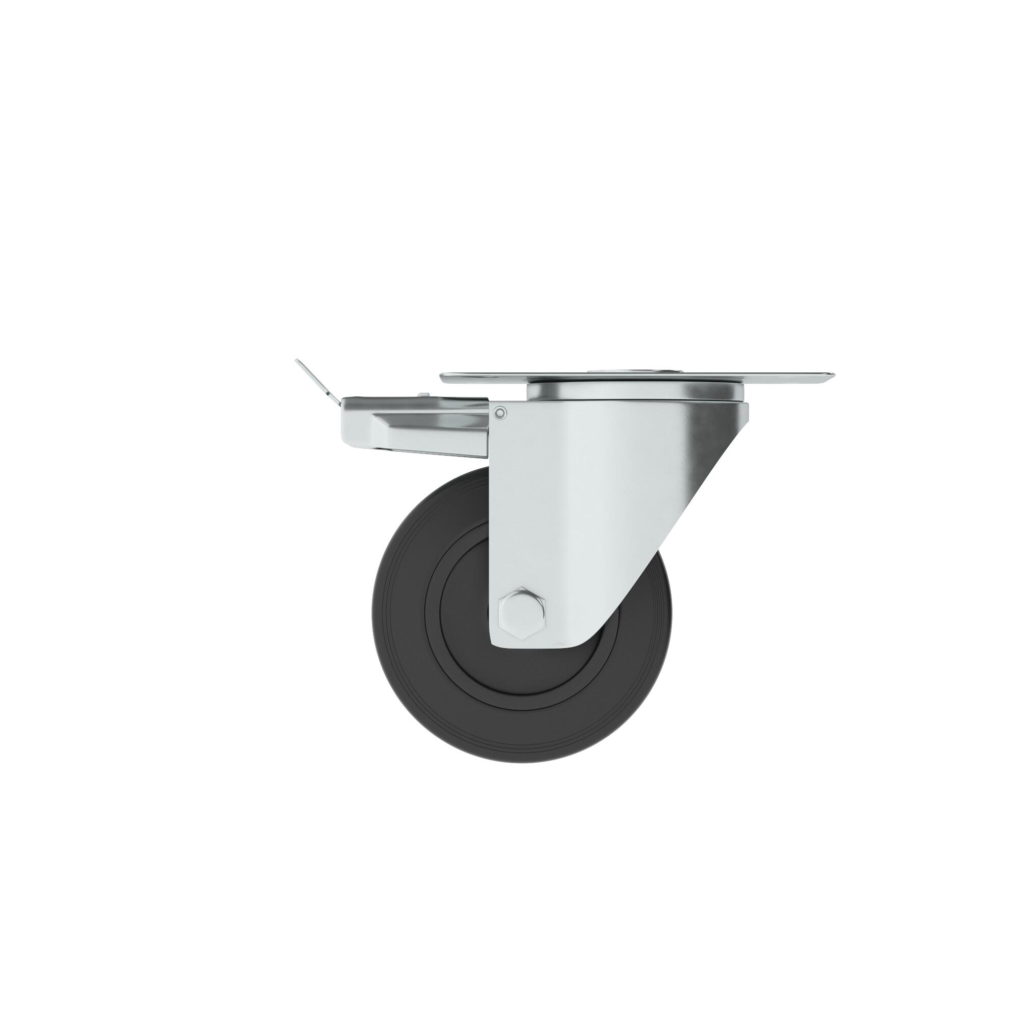 Roulette pivotante sur plaque diam.100 mm avec frein - 2