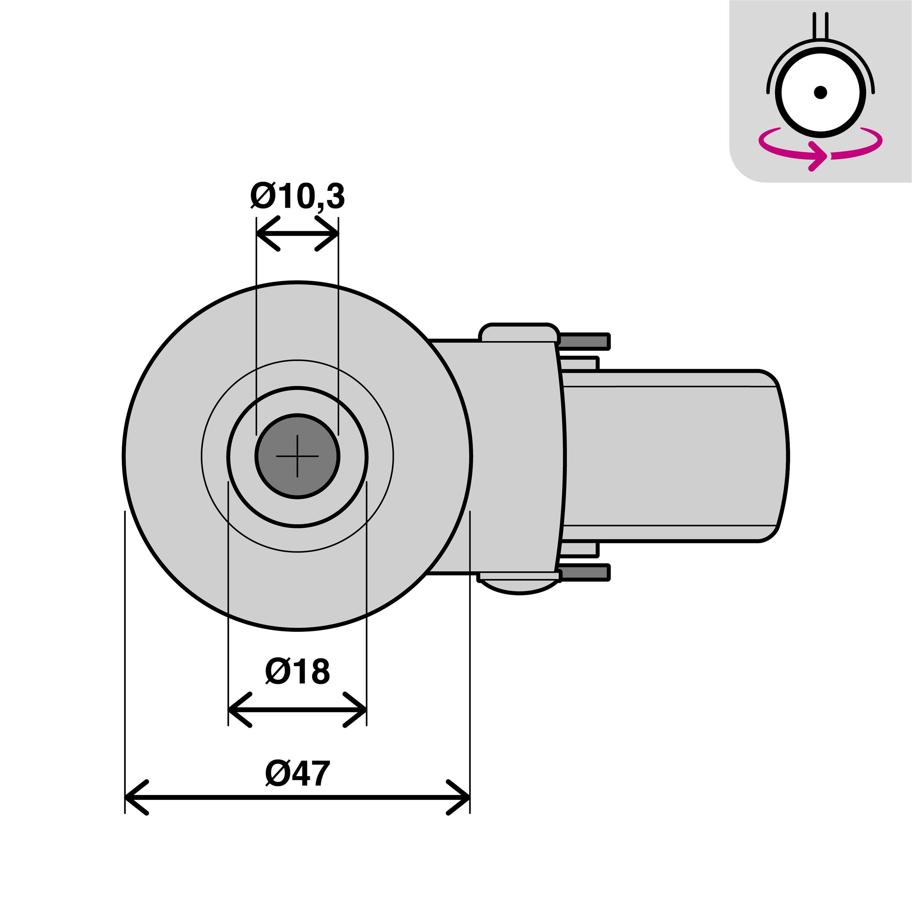 Roue 360 degrés à oeil diam.75 mm - 7