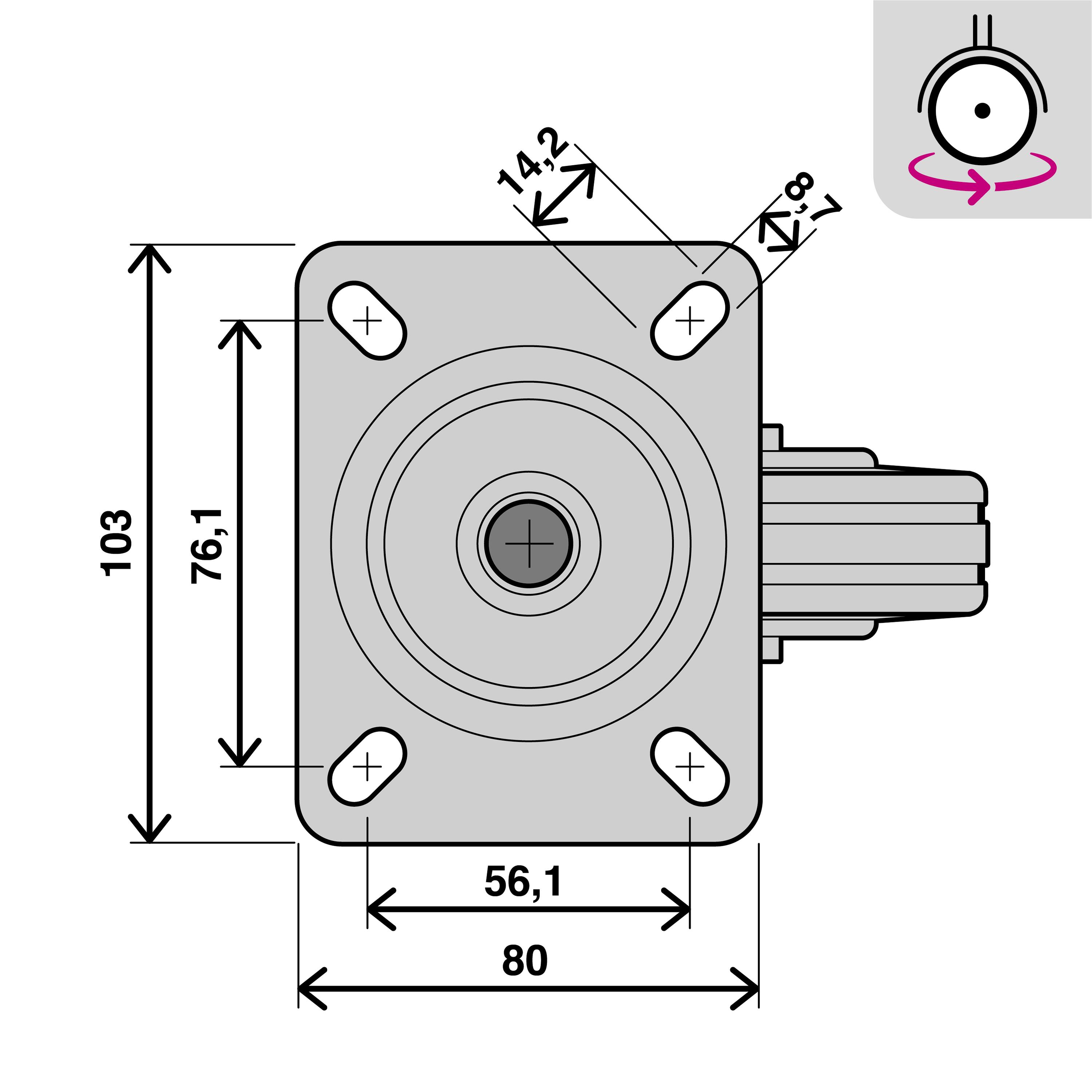 Roulette pivotante sur plaque diam.125 mm - 4