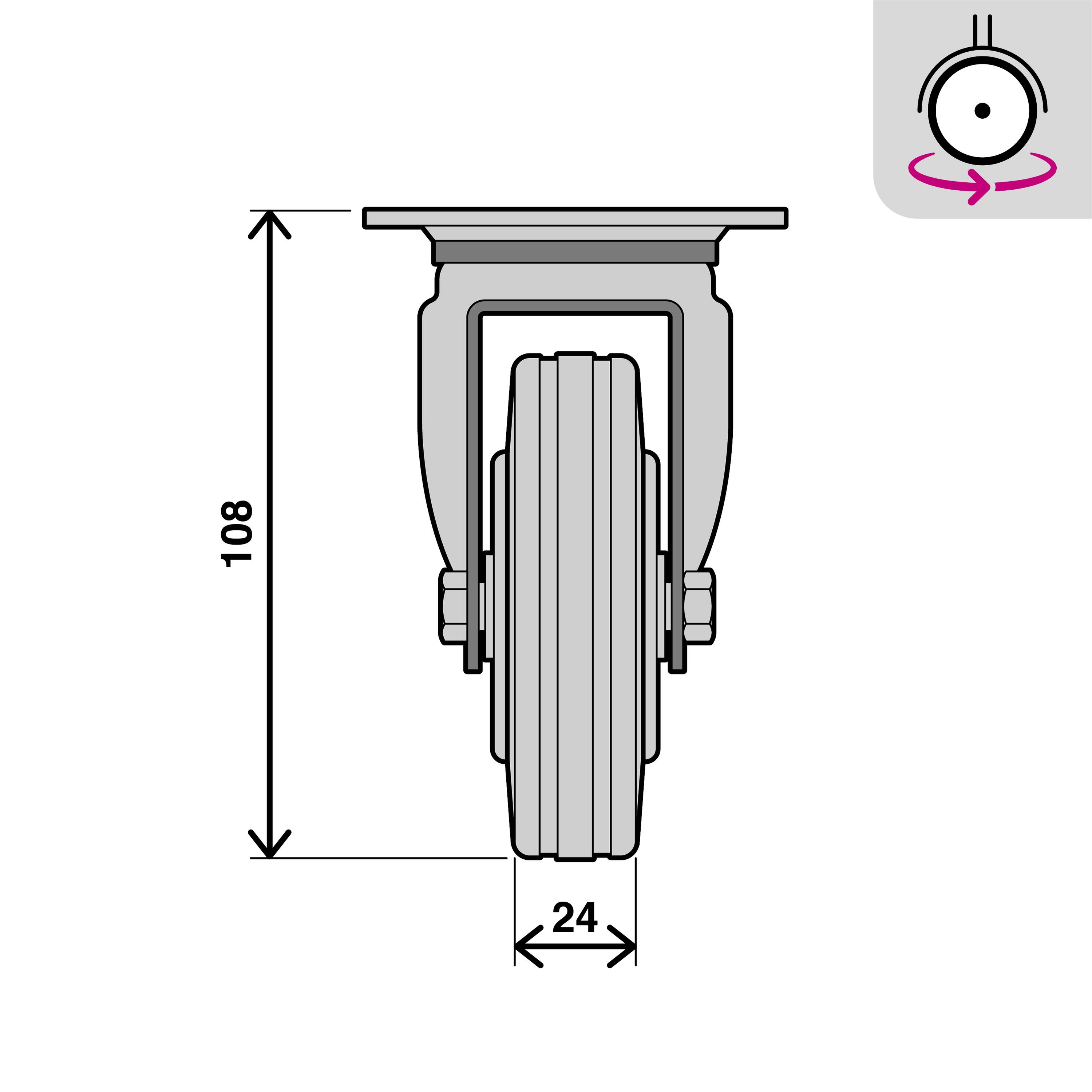 Roue pivotante sur plaque diam.80 mm - 5