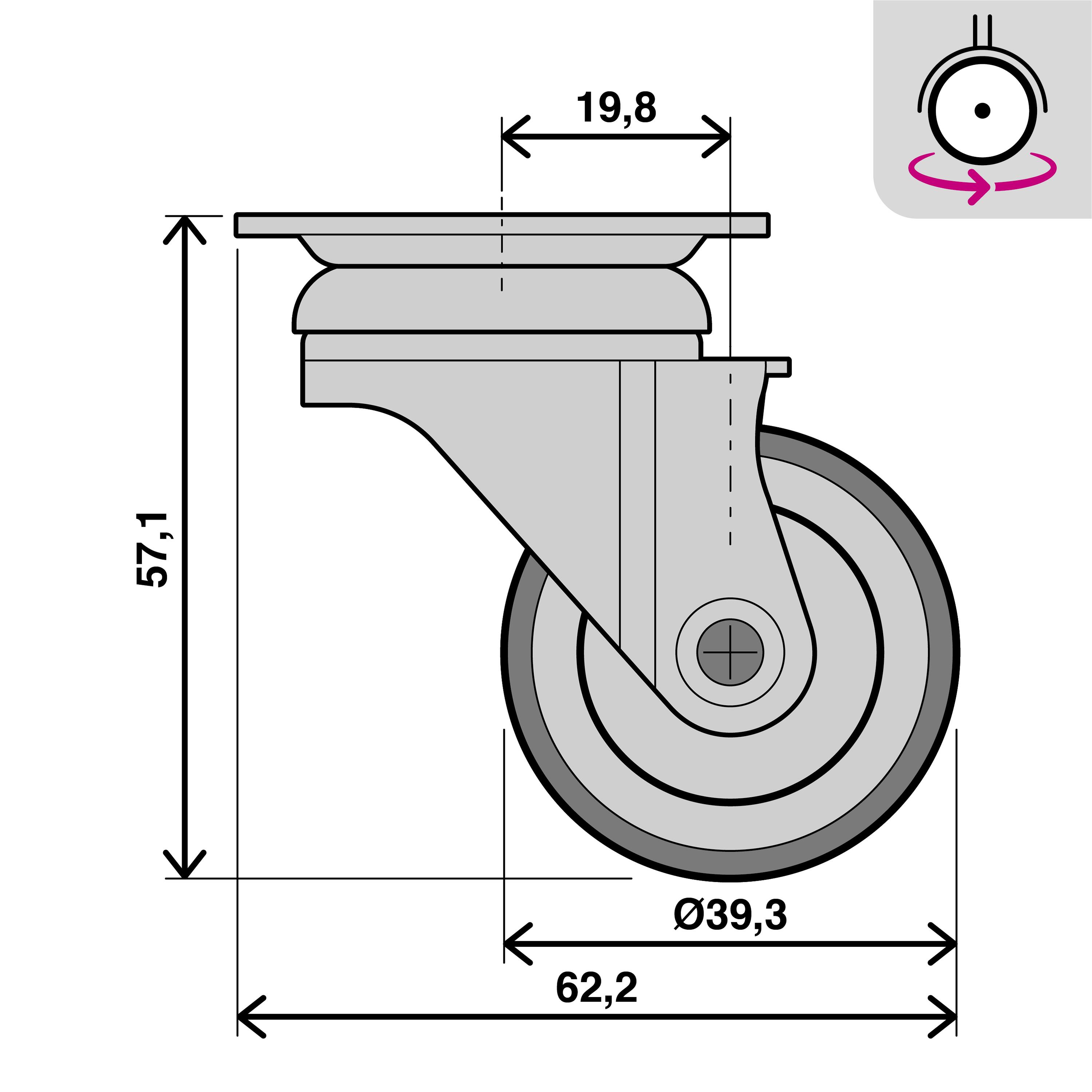 Roue 360 degrés sur plaque diam.40 mm - 3