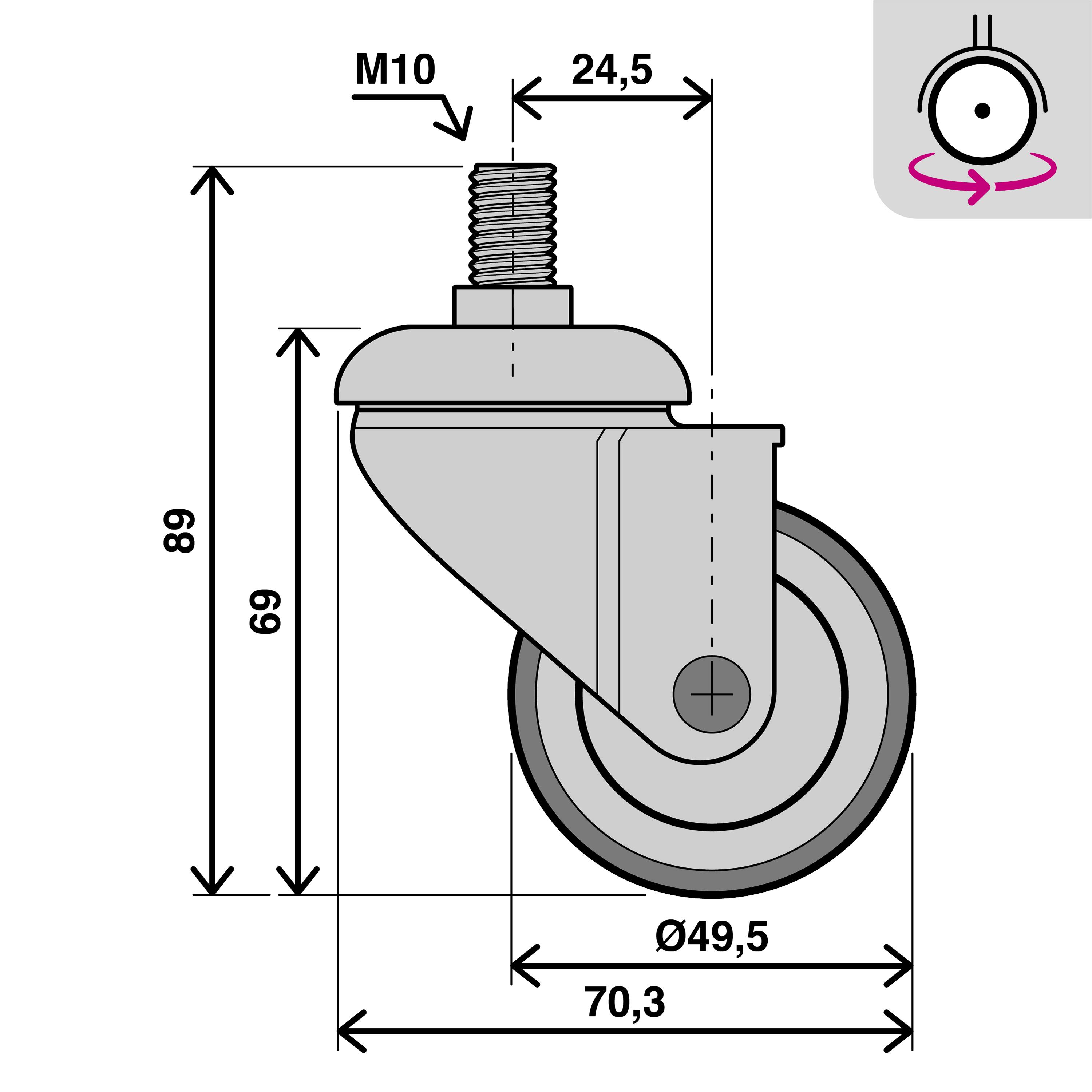 Roue 360 degrés à tige filetée diam.50 mm - 4