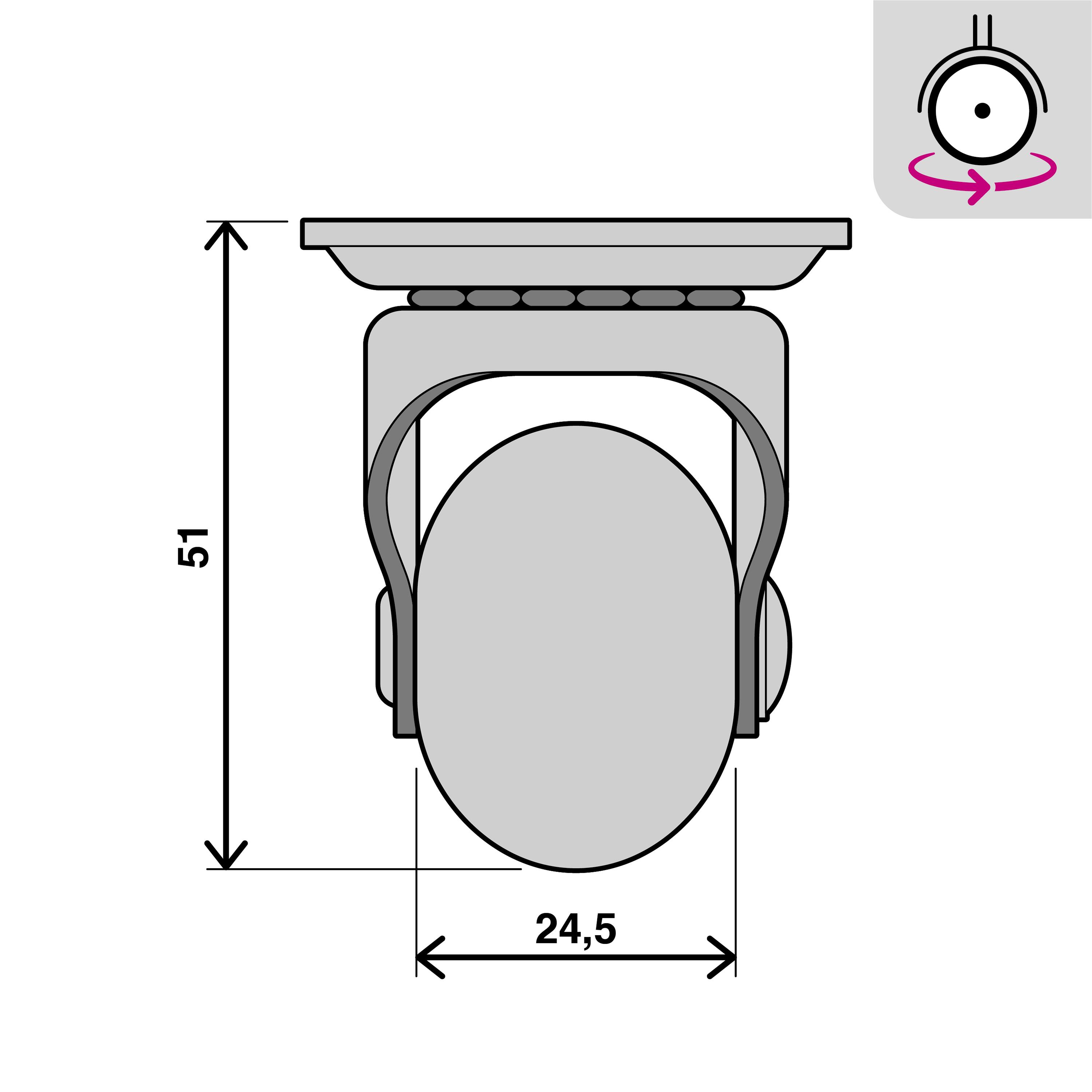 Roue 360 degrés sur plaque diam.35 mm - 6