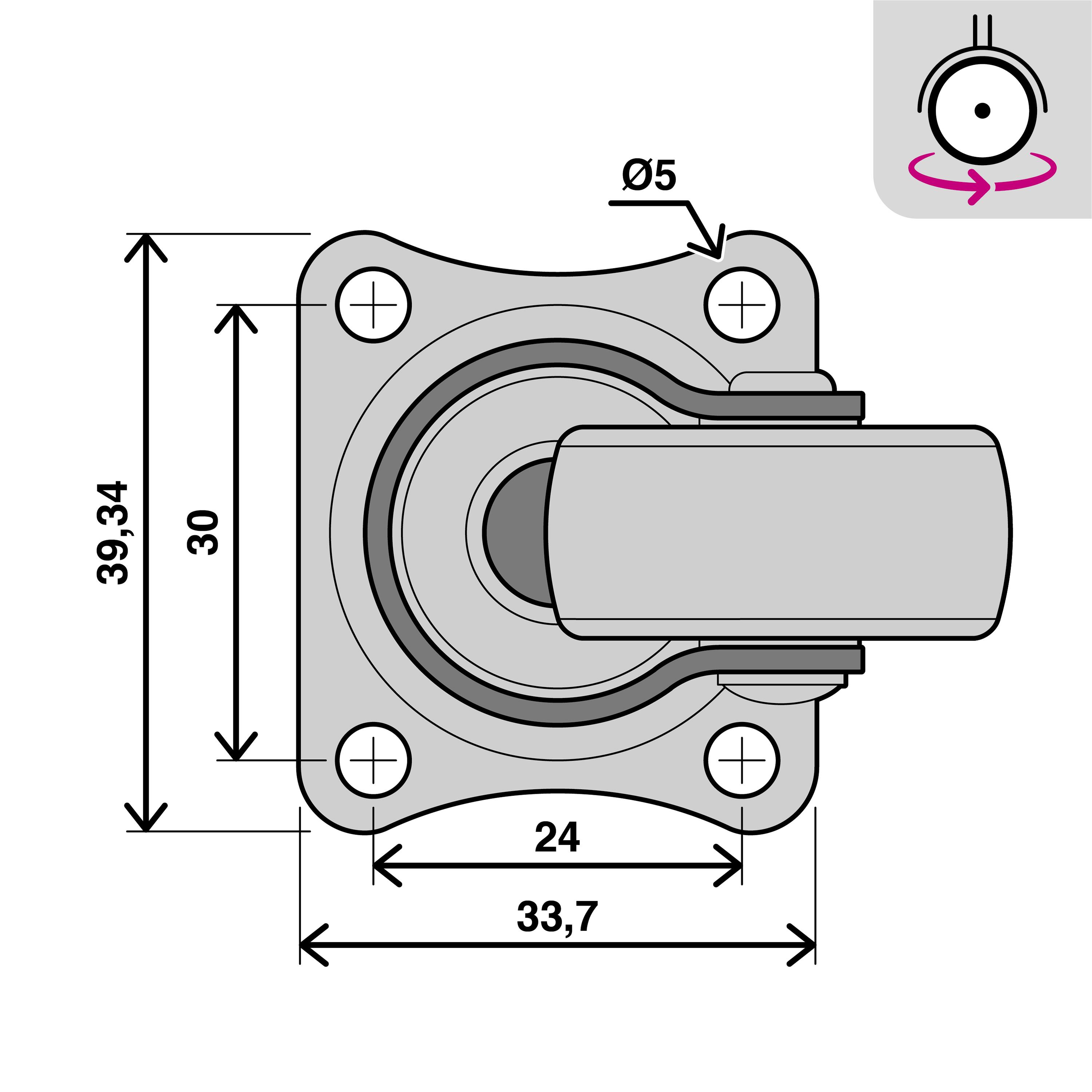 Roue 360 degrés sur plaque diam.30 mm - 4