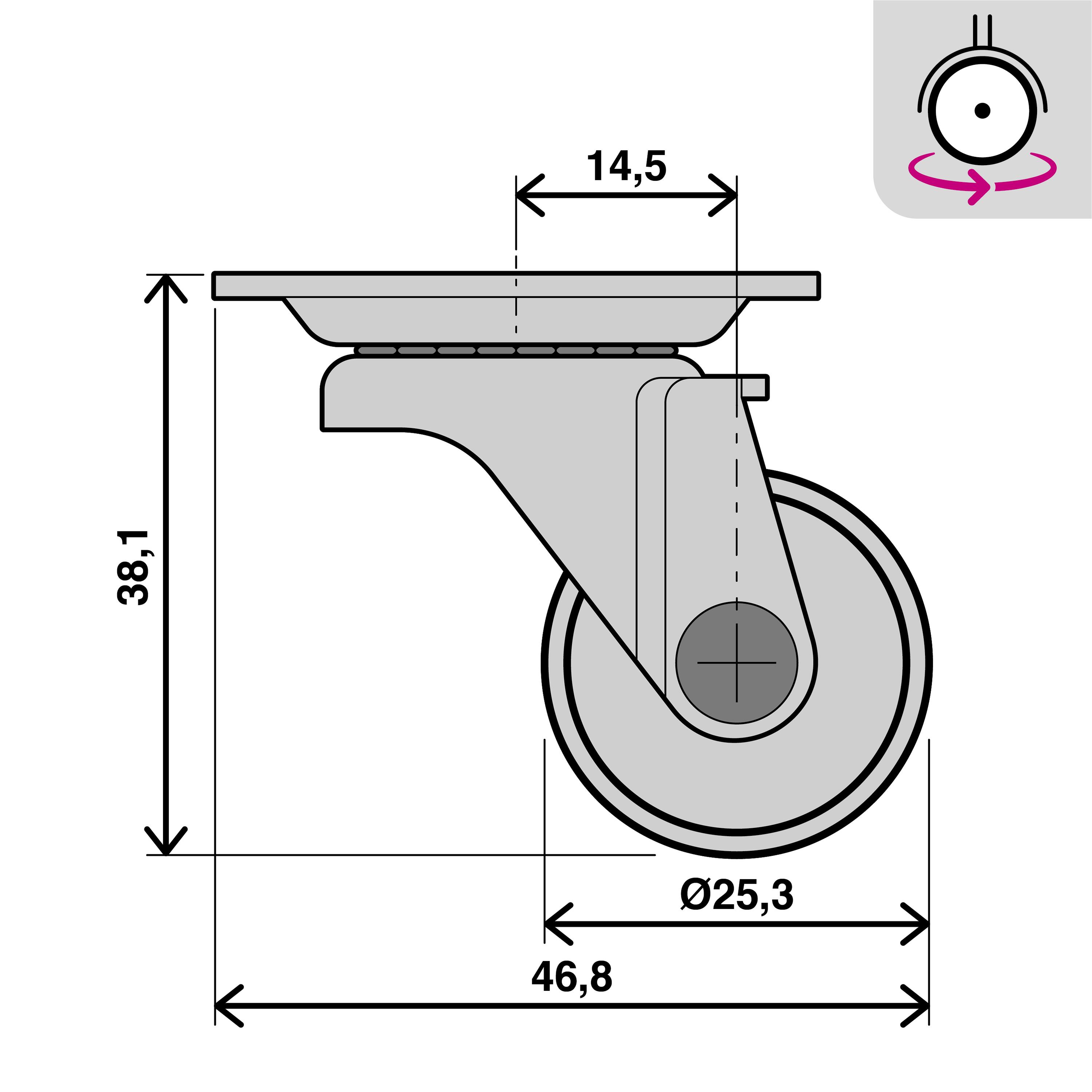 Roue pivotante sur plaque diam.25 mm - 3