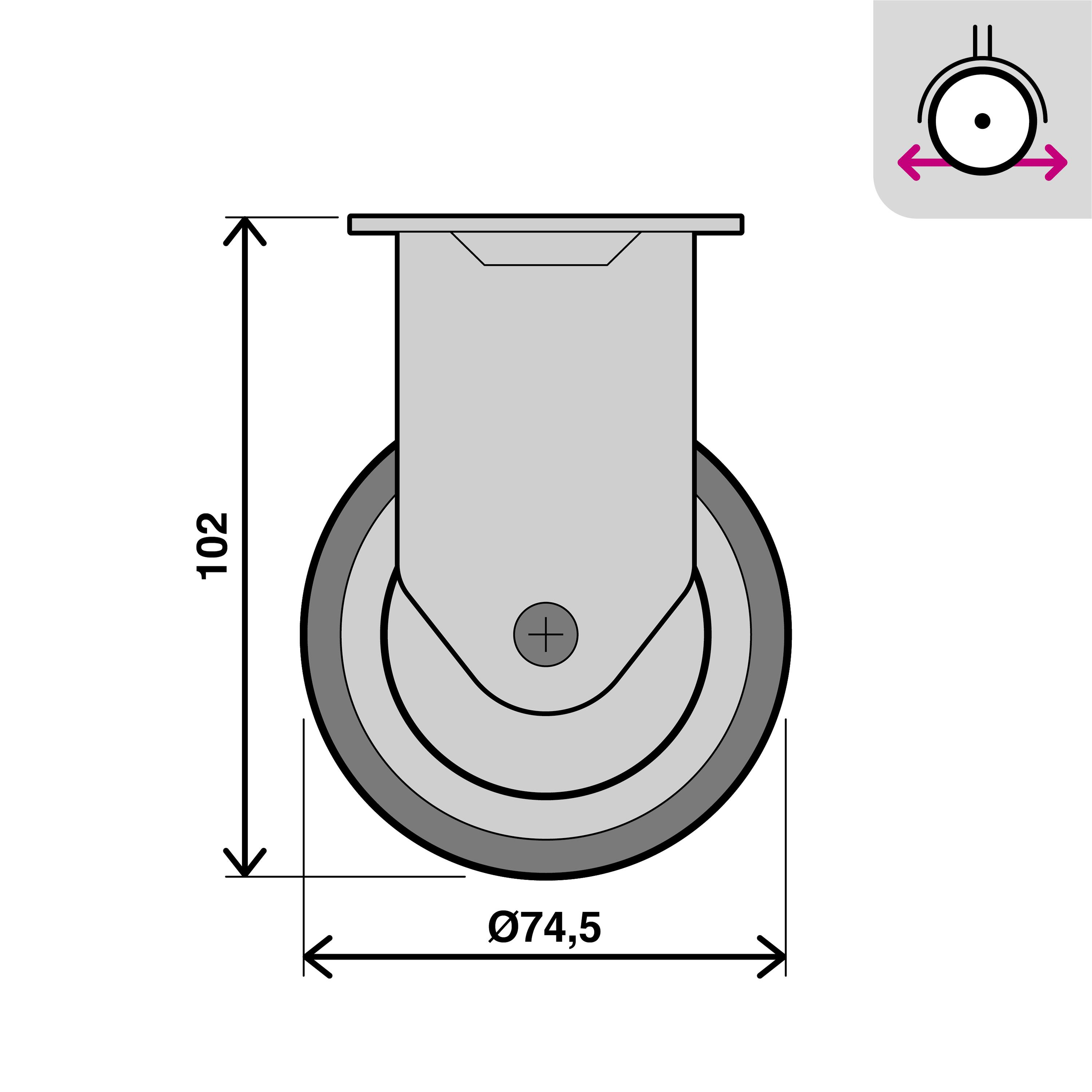 Roulette fixe sur plaque diam.75 mm - 3