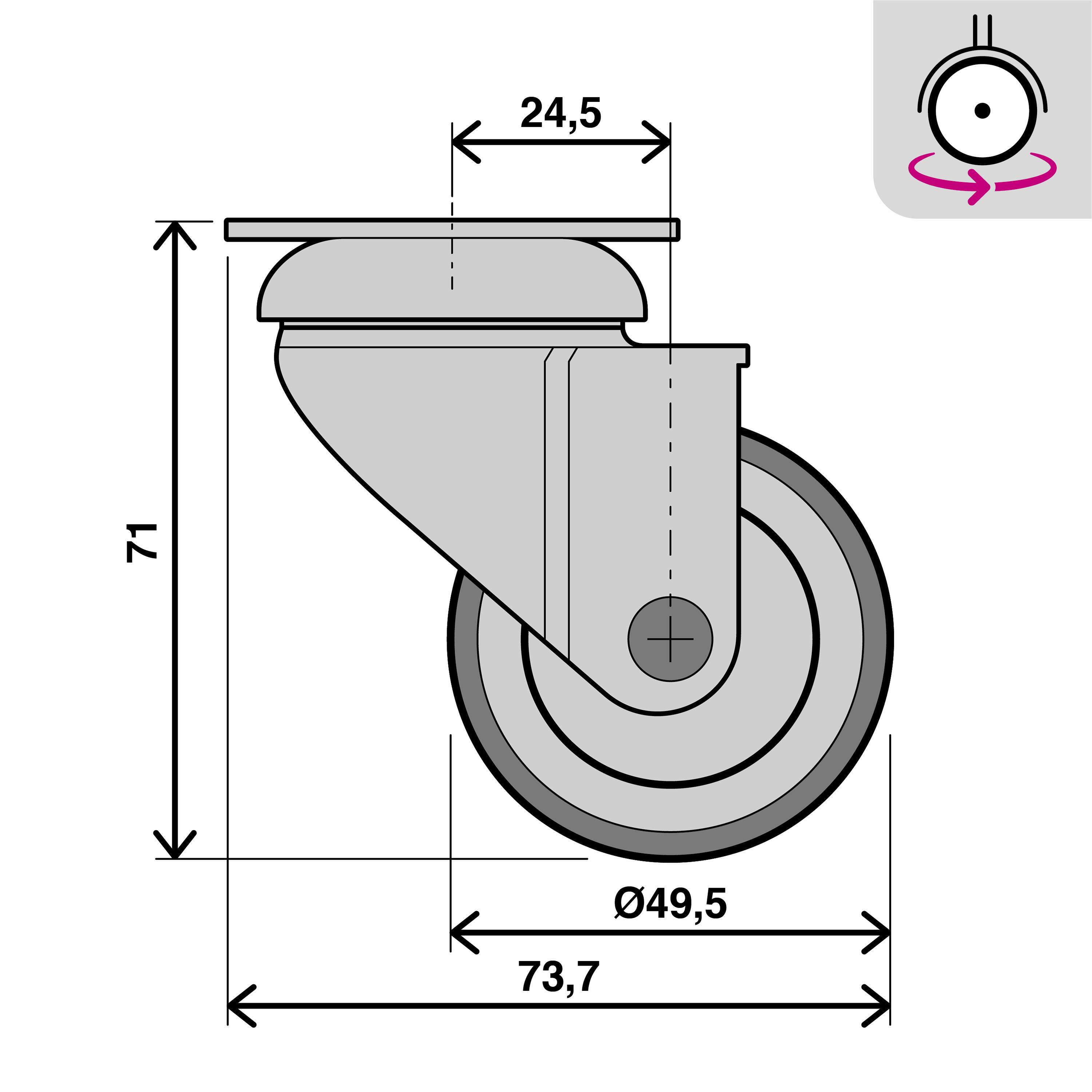 Roue 360 degrés sur plaque diam.50 mm - 3
