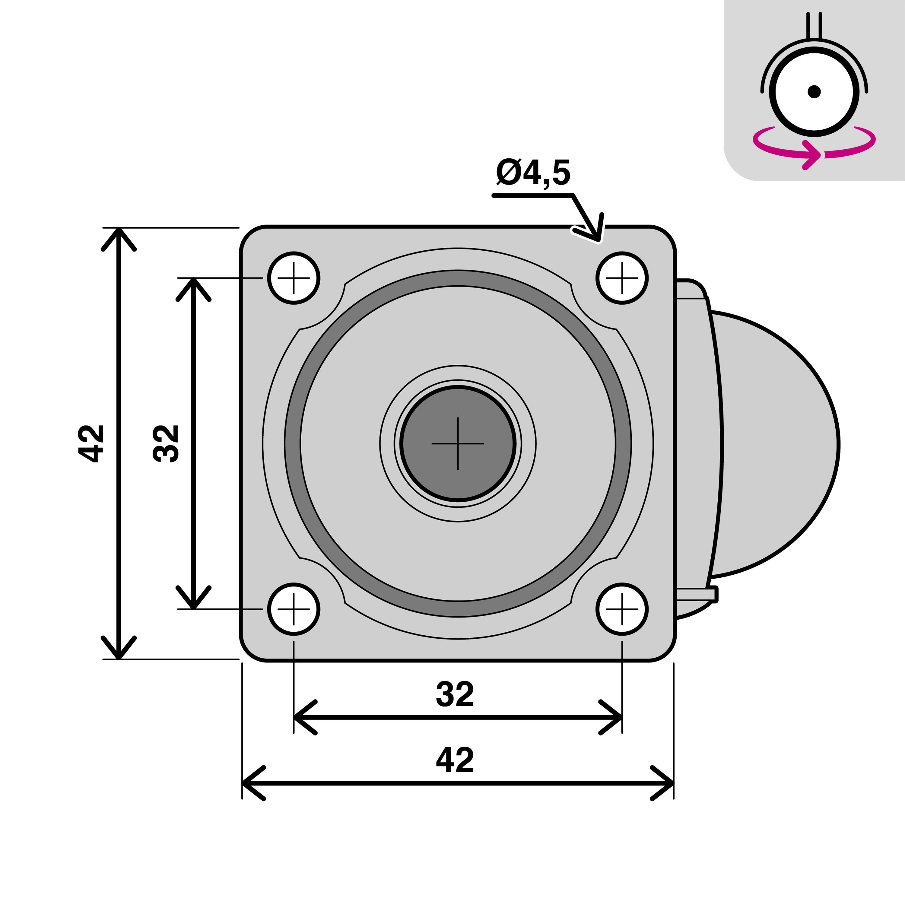 Roue 360 degrés sur plaque diam.35 mm - 7
