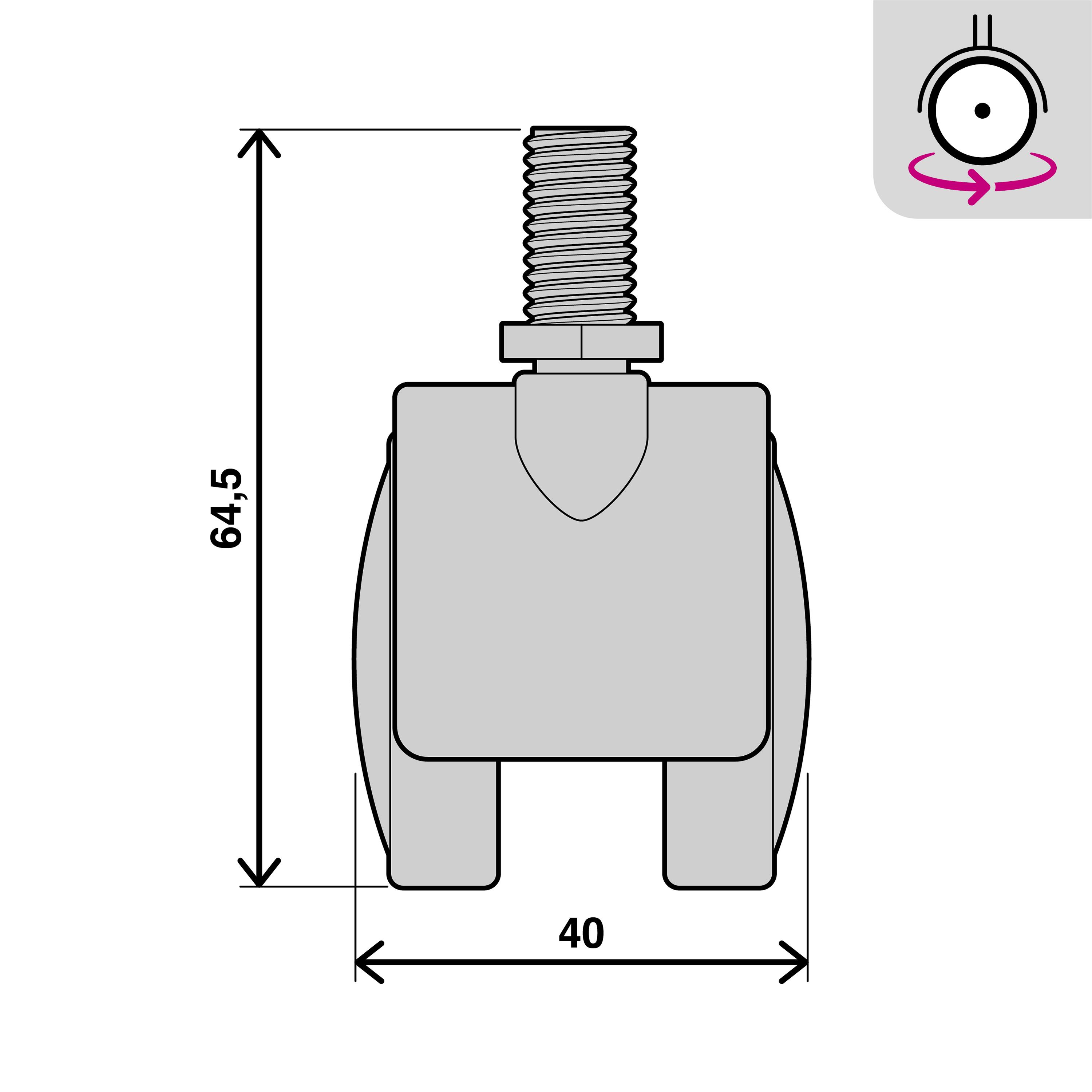 Roue 360 degrés à tige filetée diam.40 mm - 2