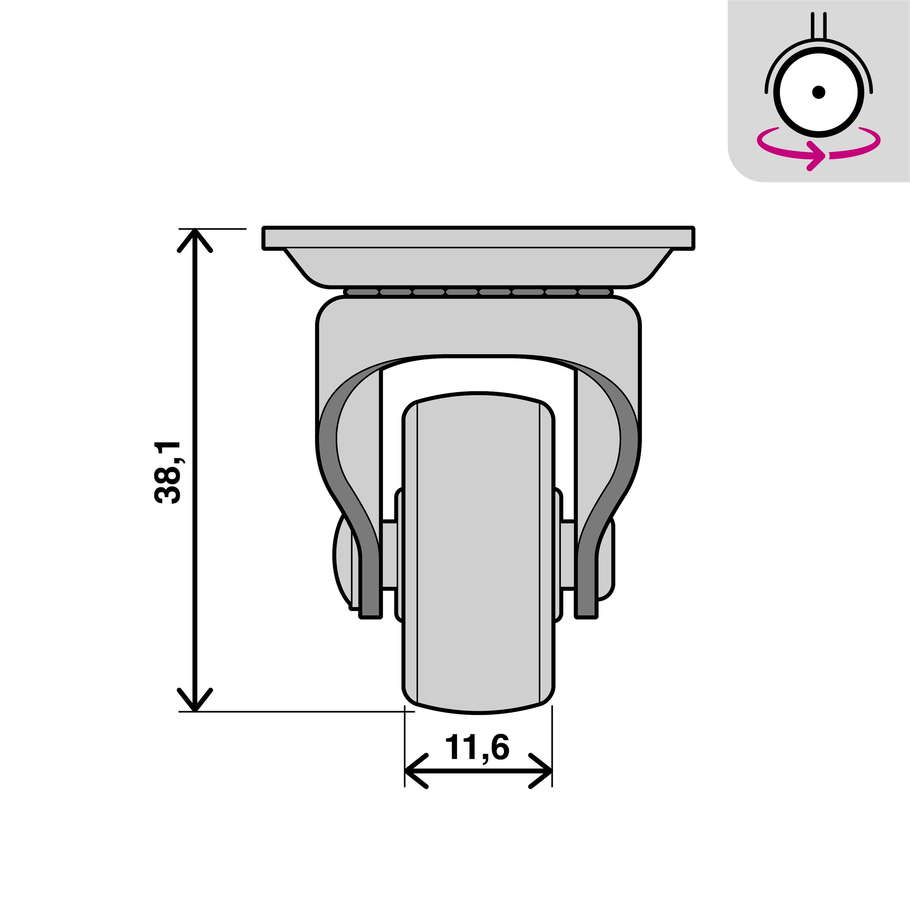 Roue pivotante sur plaque diam.25 mm - 2