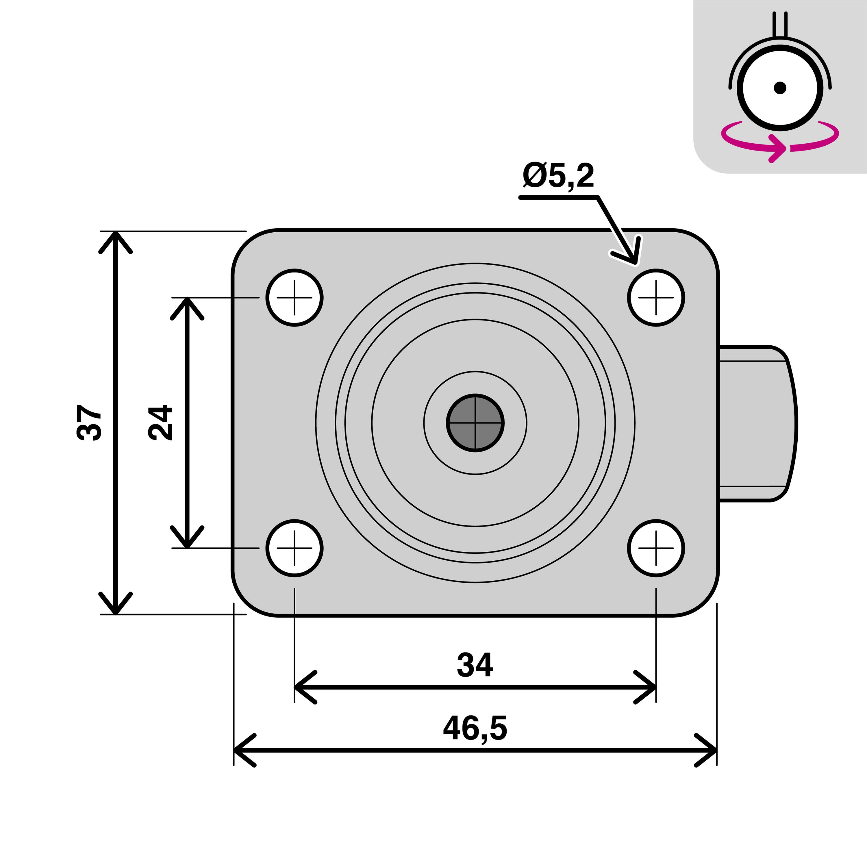Roue 360 degrés sur plaque diam.30 mm - 5