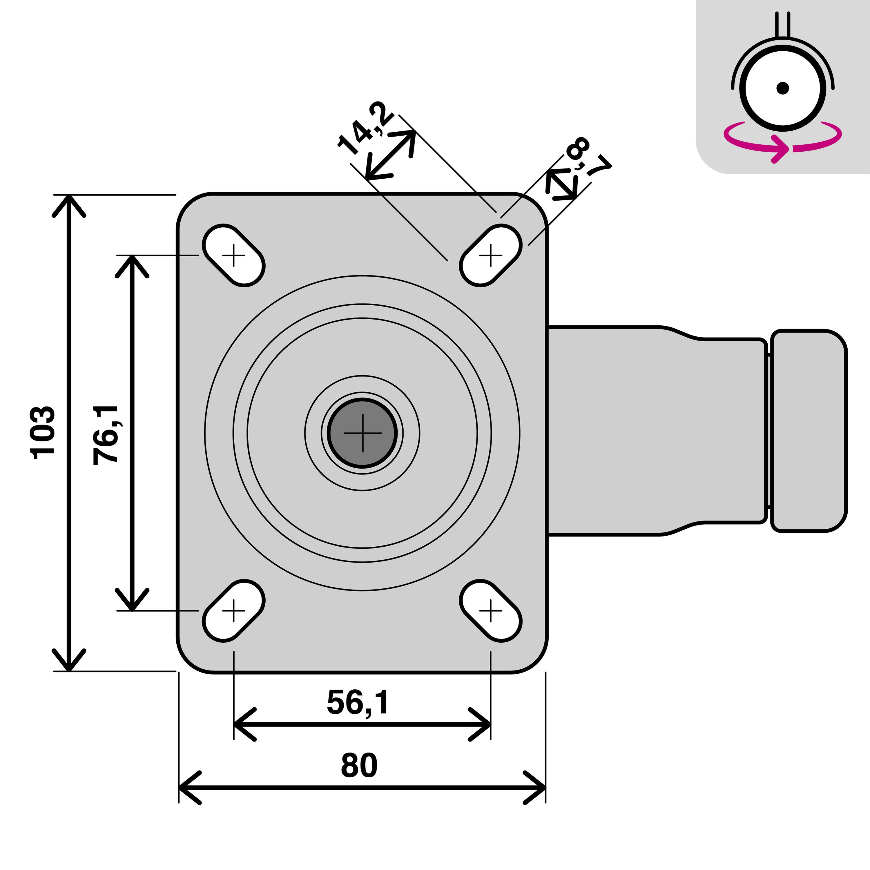 Roue 360 degrés sur plaque diam.80 mm avec frein - 5