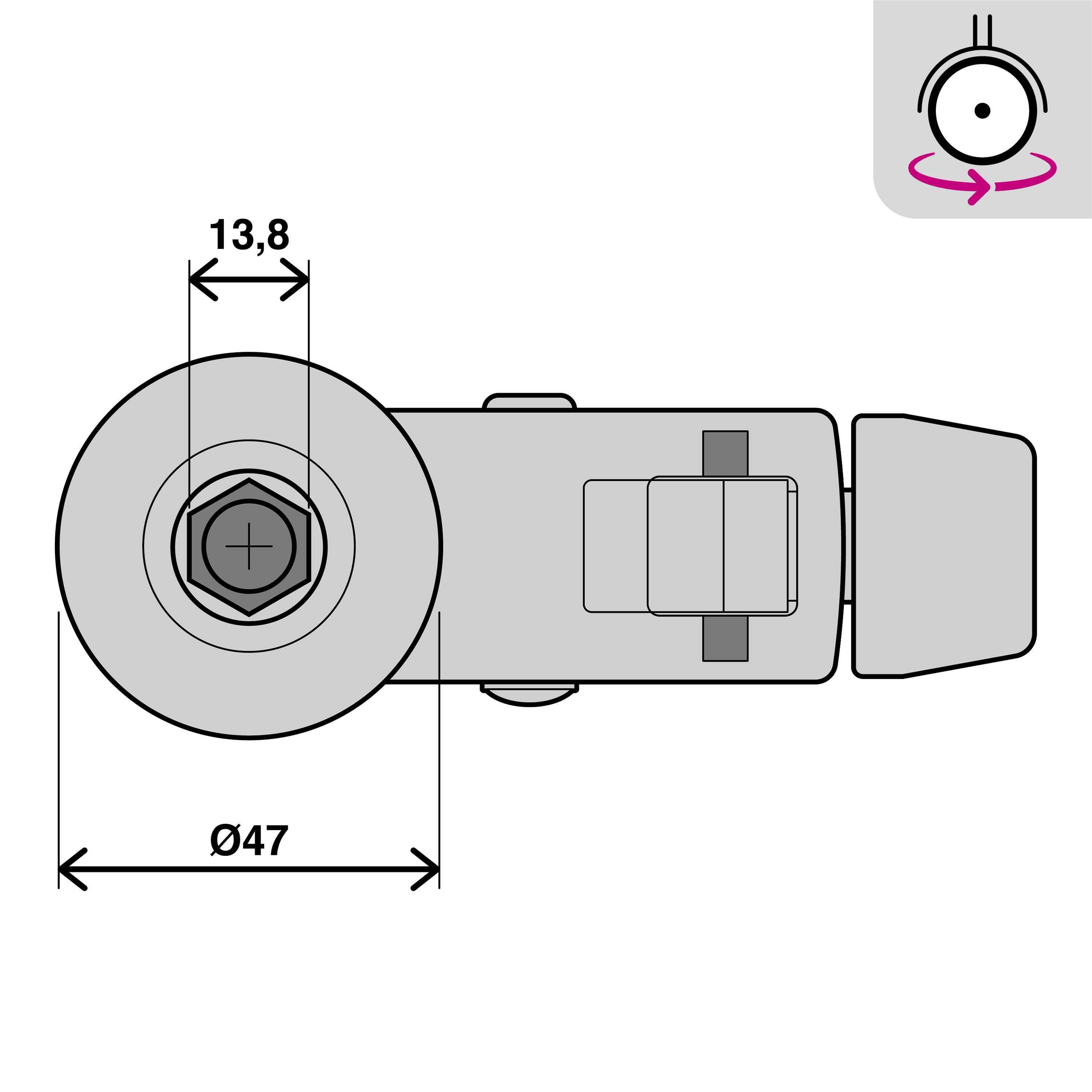 Roue 360 degrés à tige filetée diam.75 mm avec frein - 8