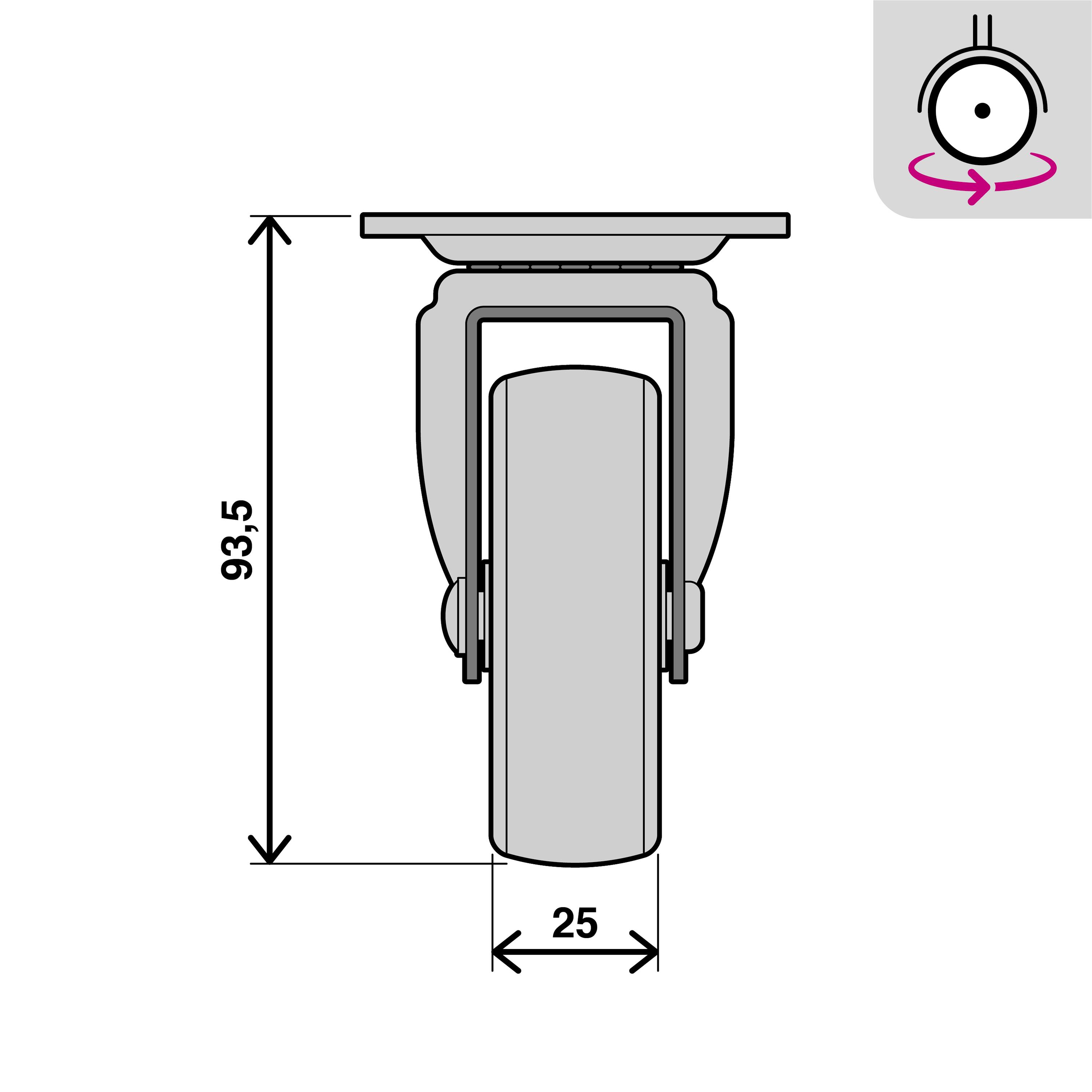 Roue 360 degrés sur plaque diam.75 mm - 3