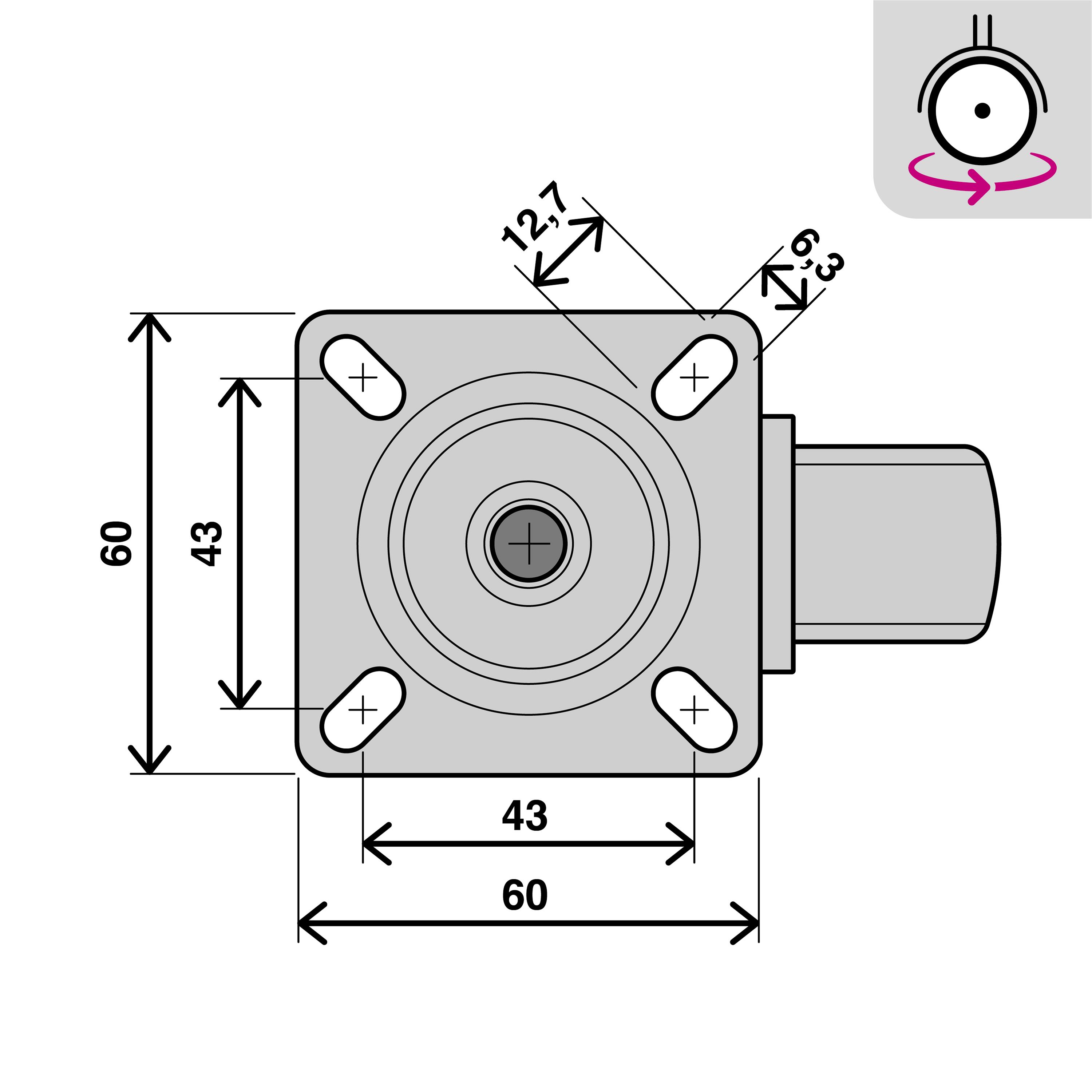 Roue 360 degrés sur plaque diam.75 mm - 2