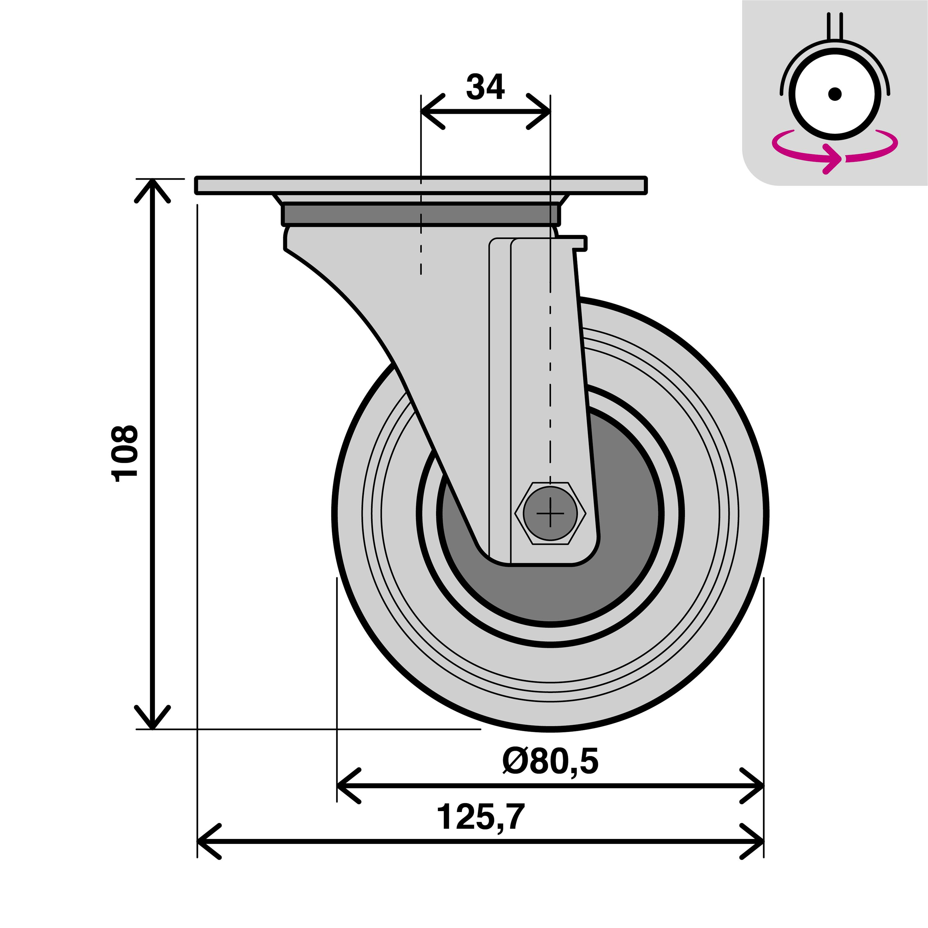 Roue pivotante sur plaque diam.80 mm - 4