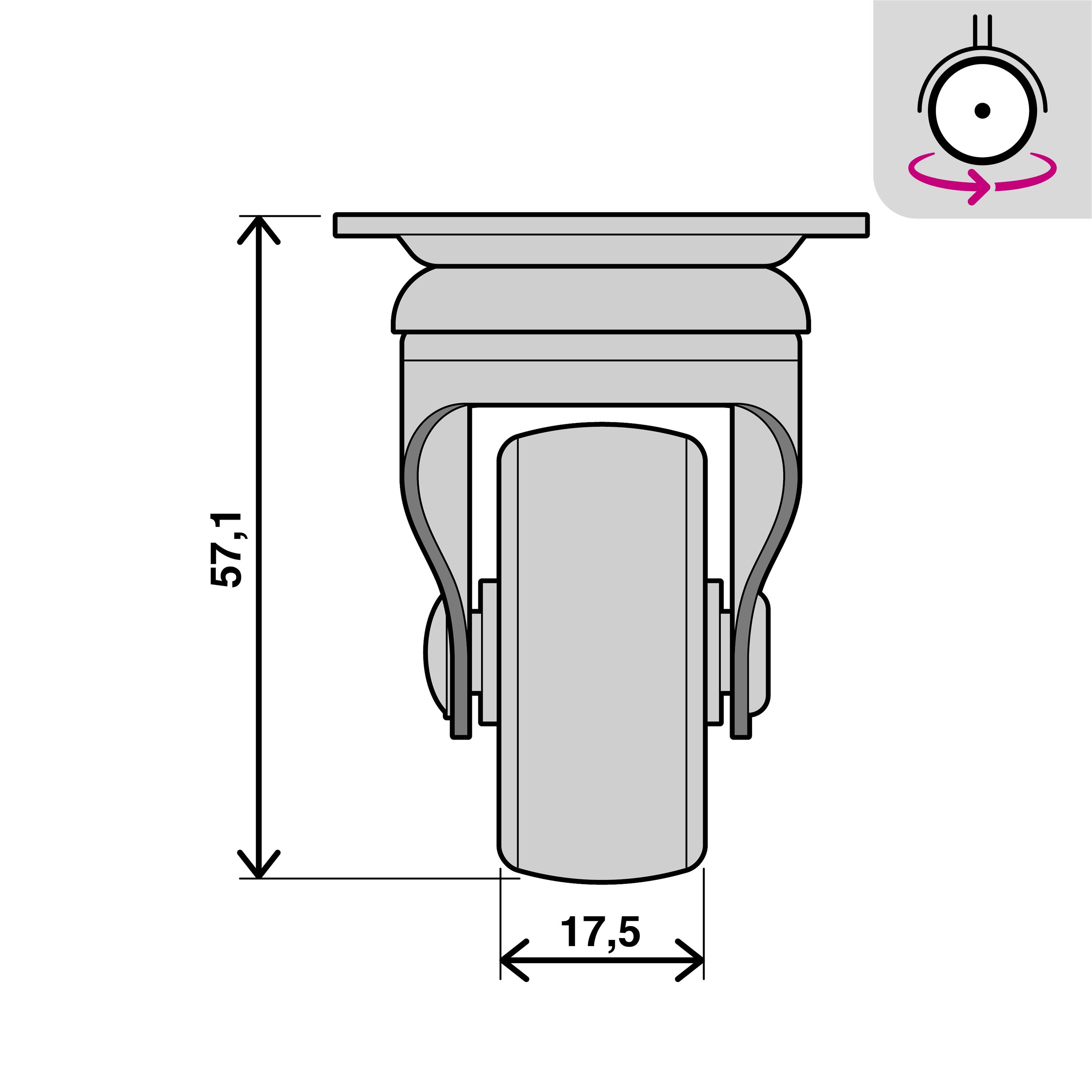 Roue 360 degrés sur plaque diam.40 mm - 5