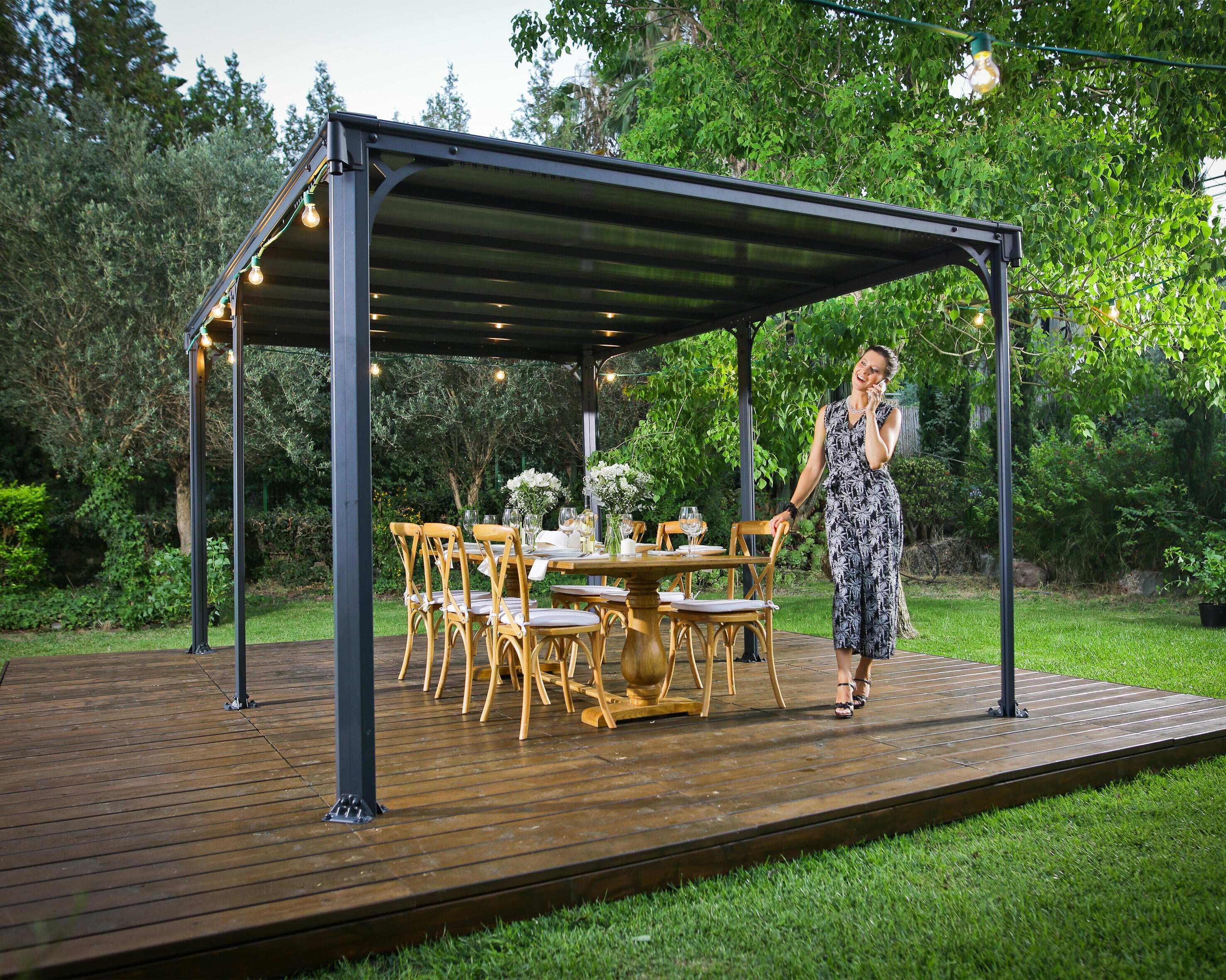Tonnelle autoportante ouverte MILANO 4300 13.2m², alu et polycarbonate, PALRAM - 8