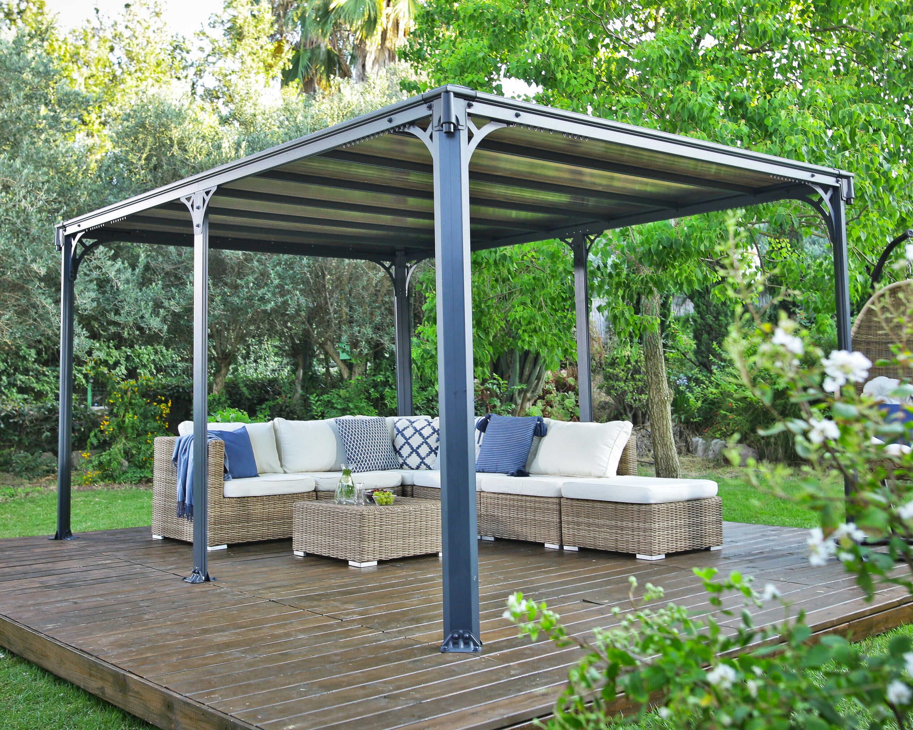 Tonnelle autoportante ouverte MILANO 4300 13.2m², alu et polycarbonate, PALRAM - 7
