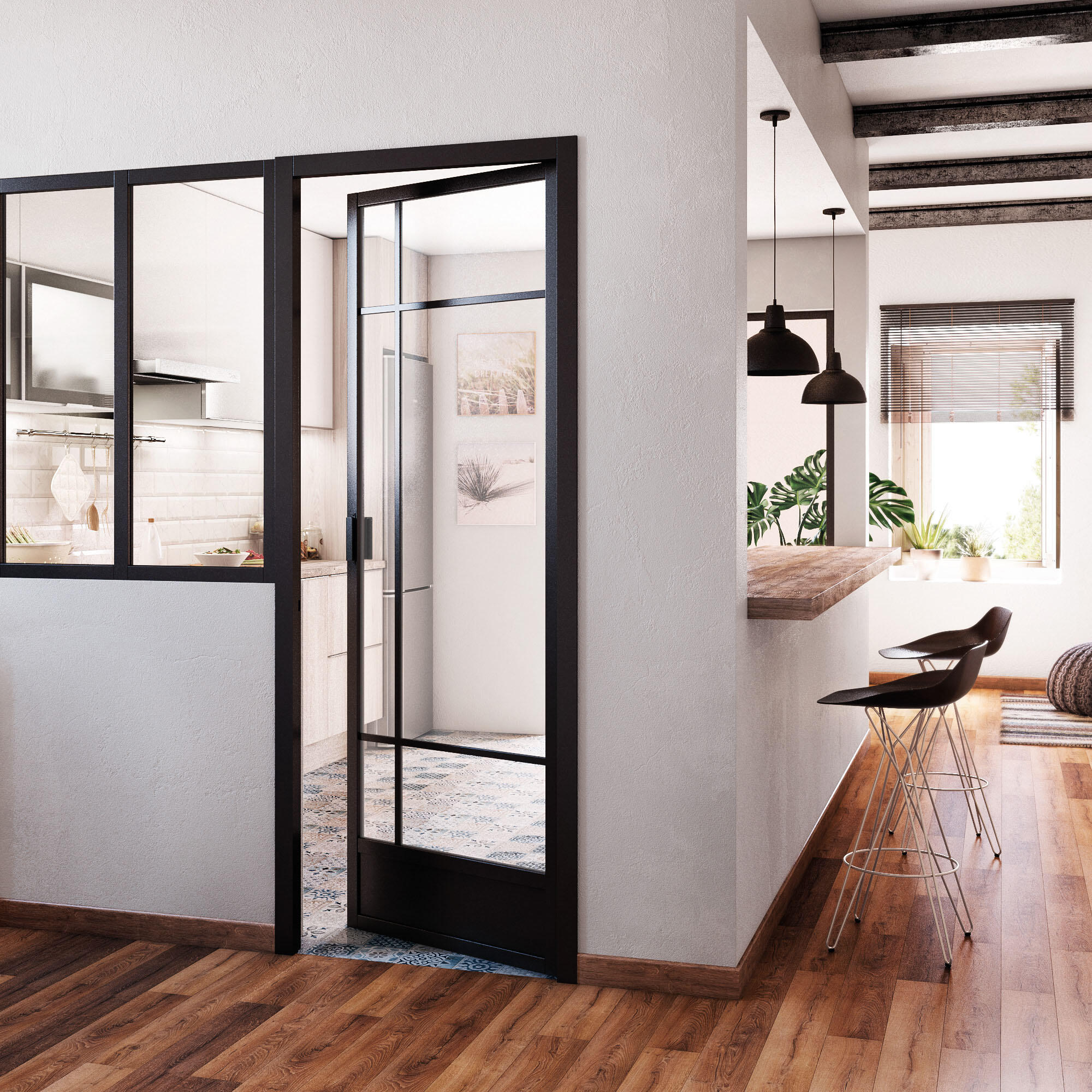 Bloc-porte fin de chantier Emma noir, H.204 x l.73 cm, poussant droit - 2