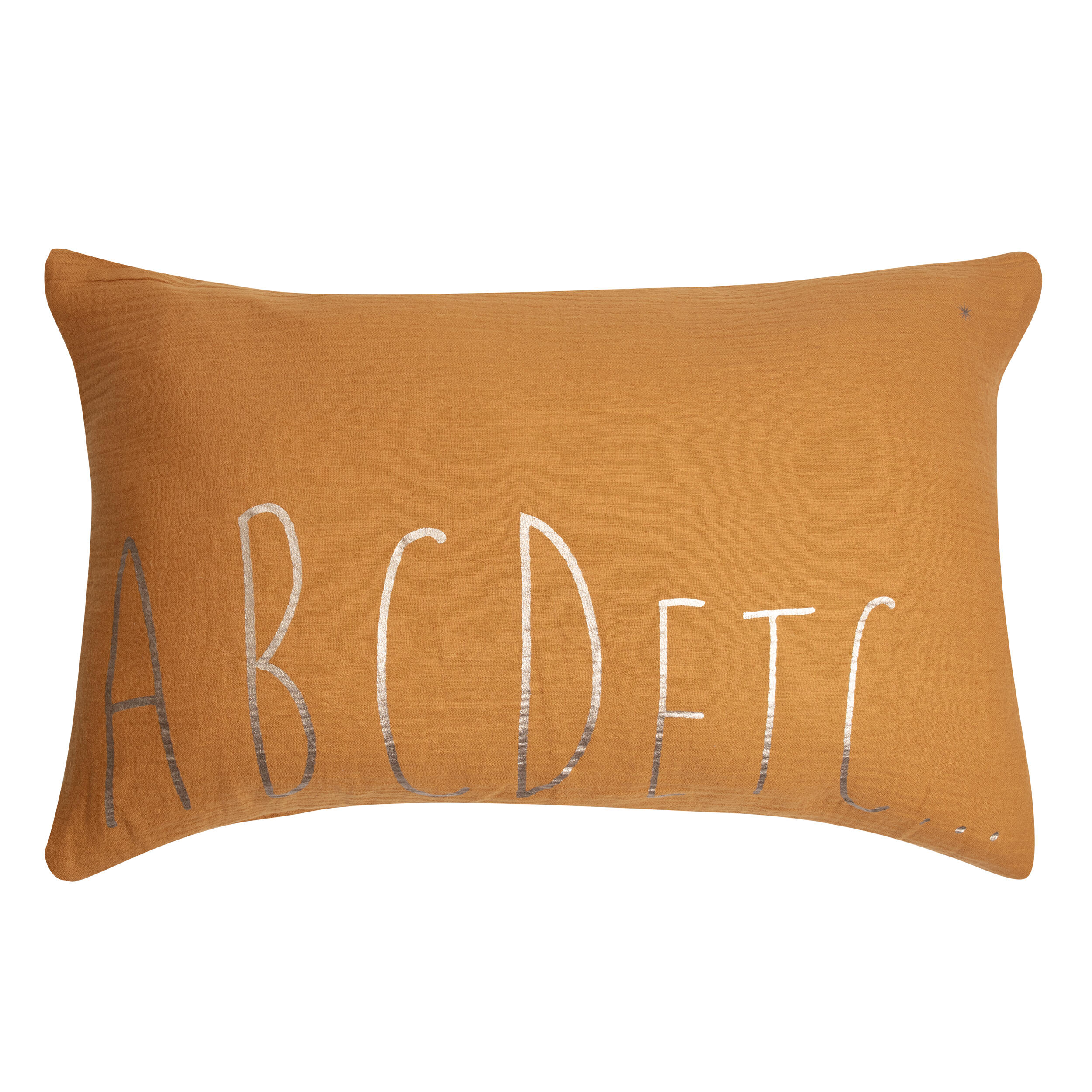 Cojín decorativo rectangular abcd algodón gofre letras amarillo 50x30cm