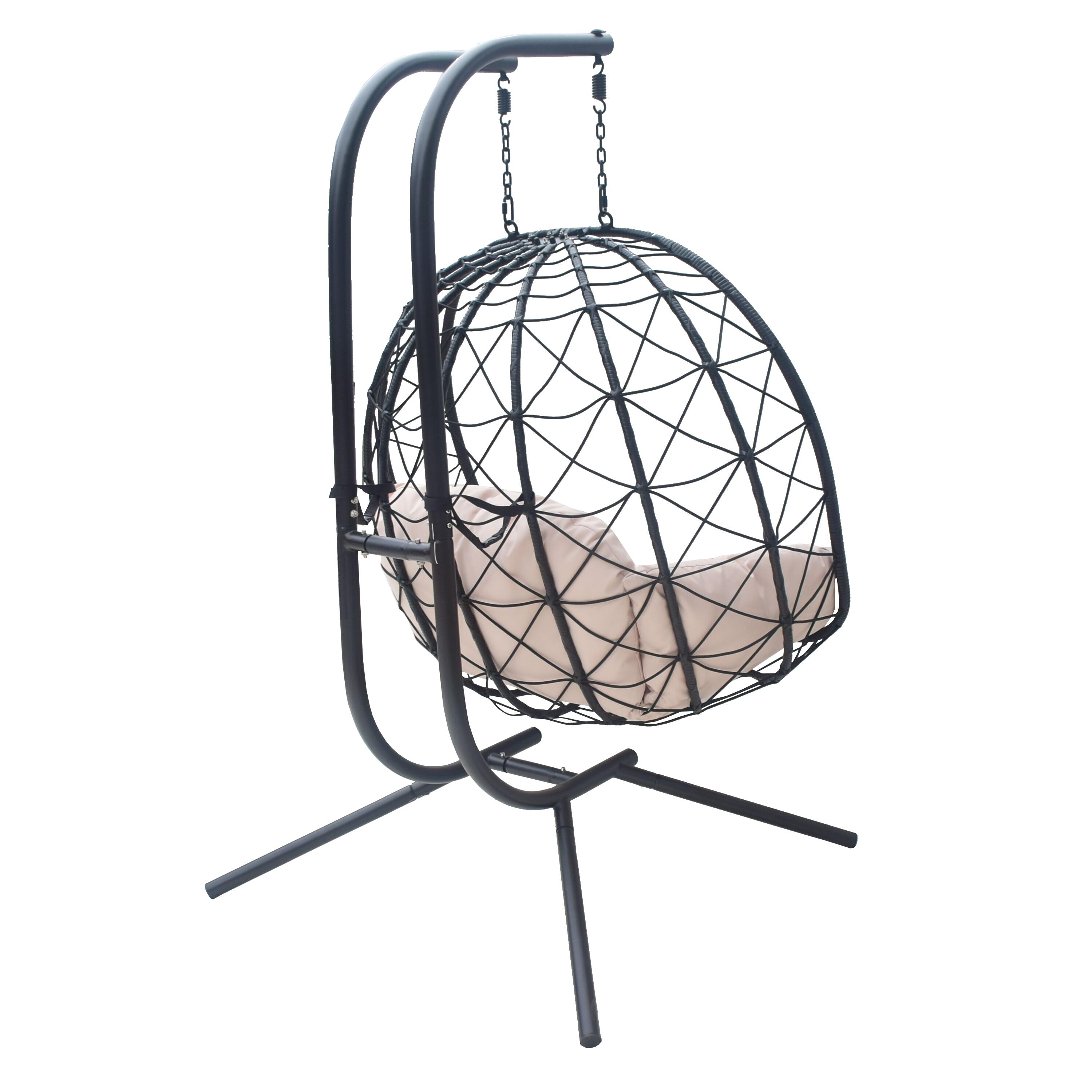 Fauteuil de jardin suspendu pliable en acier coloris noir - 2 places - 4