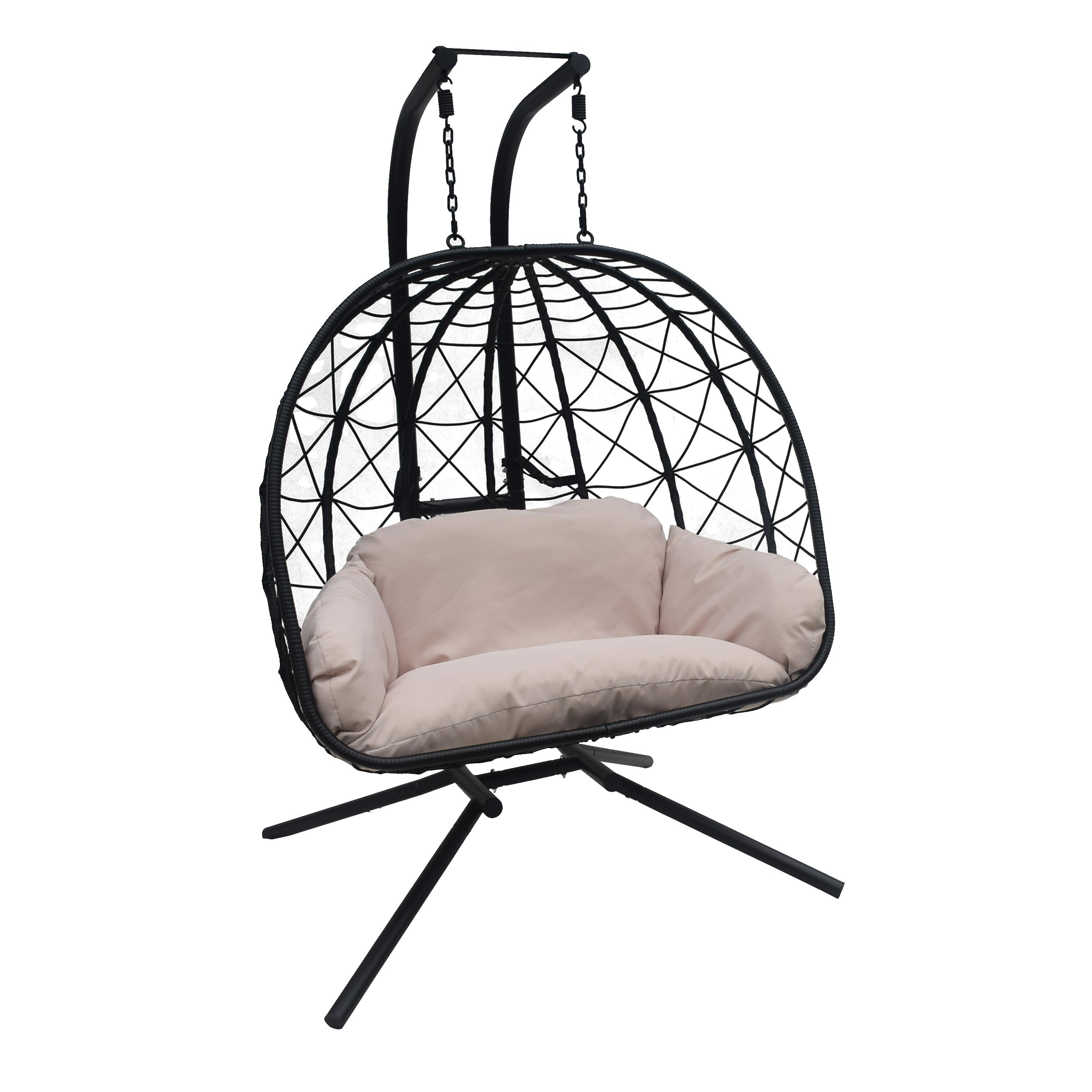Fauteuil de jardin suspendu pliable en acier coloris noir - 2 places - 3