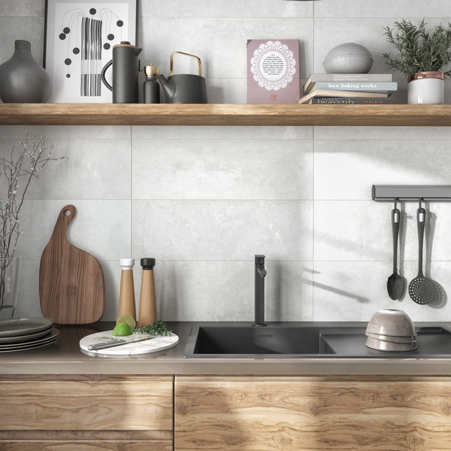 Carrelage mur intérieur effet béton blanc Jasmin l.24 x L.69 cm