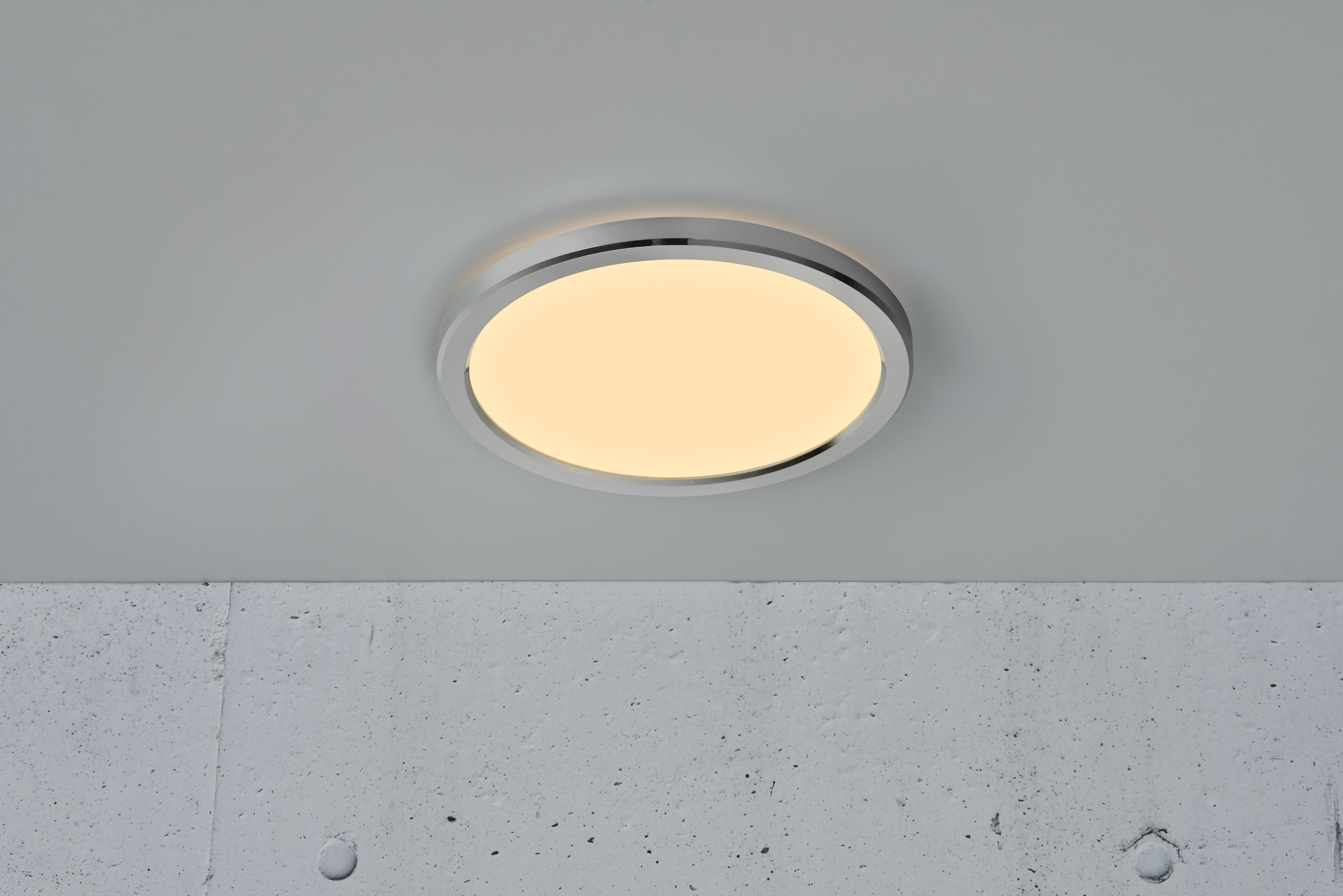Plafonnier LED salle de bain Oja, D.29.4 cm, blanc chaud/neutre, chrome