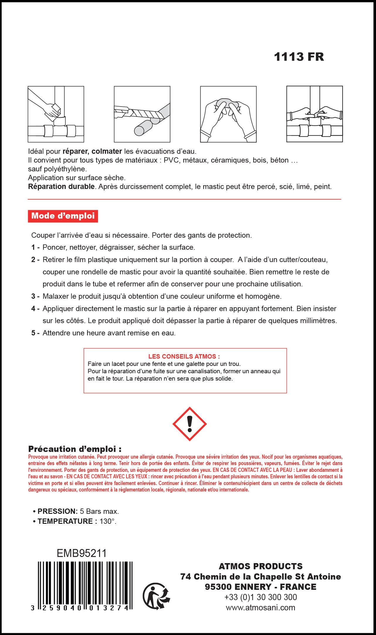 Pâte de réparation spécial eau ATMOS - 2