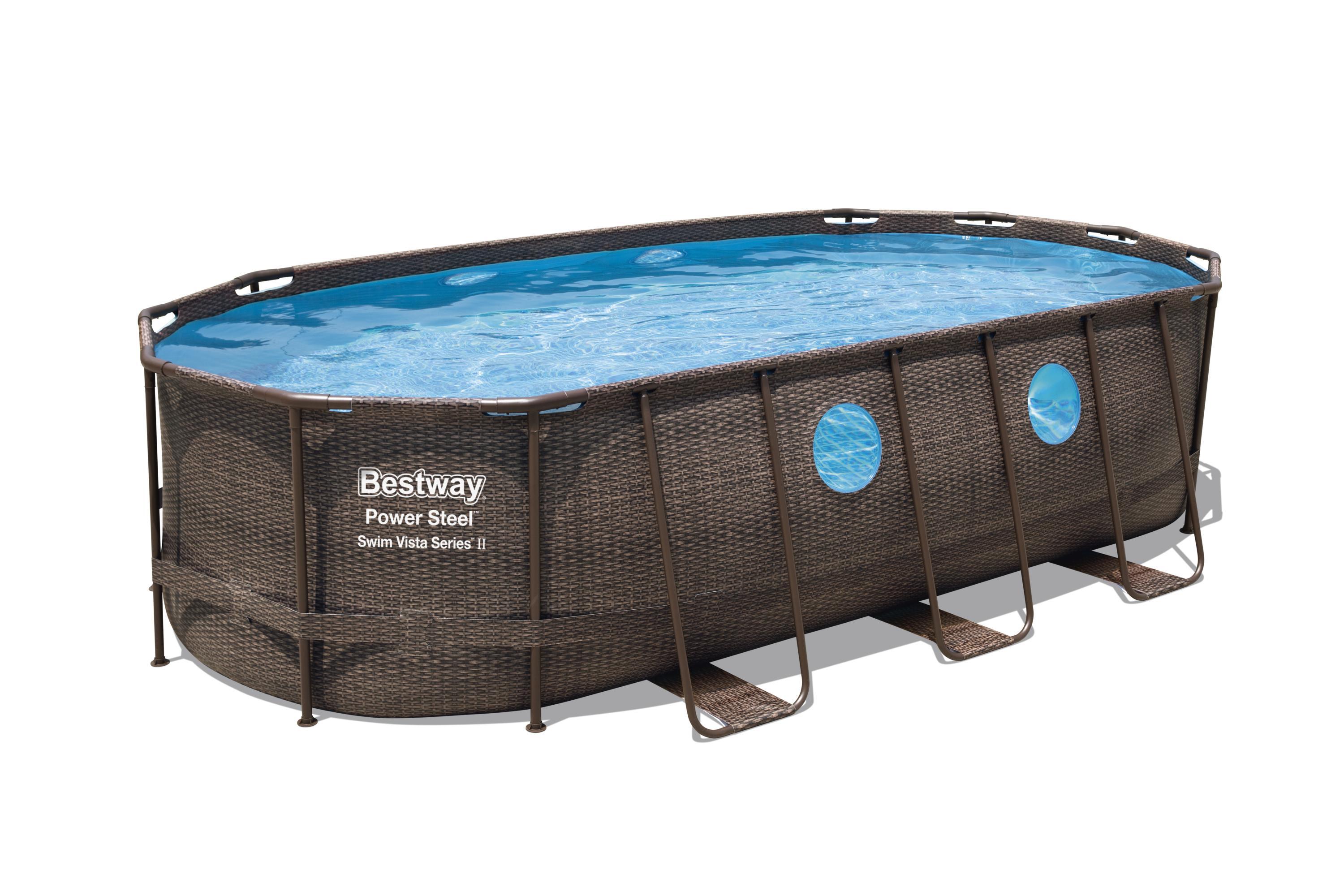 Piscine hors-sol tubulaire PS Vista Hublots BESTWAY, L.5.49 x l.2.74 x