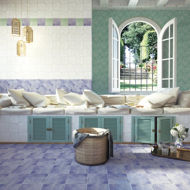 Piastrella da rivestimento interno in gres naturale 15 x 15 cm smaltato azzurro lucido Patine Sp. 7.5 mm 1 mq
