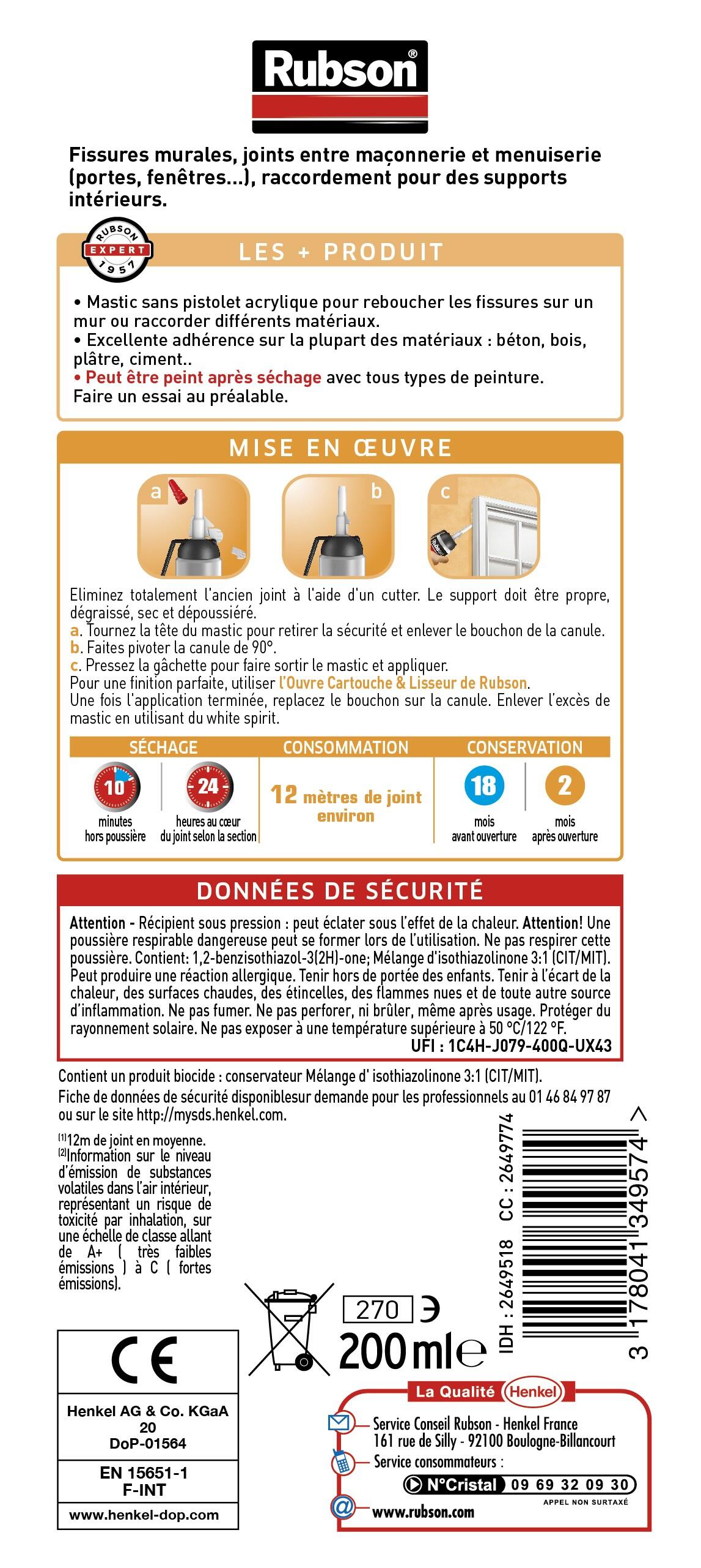 Mastic d'étanchéité Mon mur, ma fissure RUBSON blanc 200ml - 5
