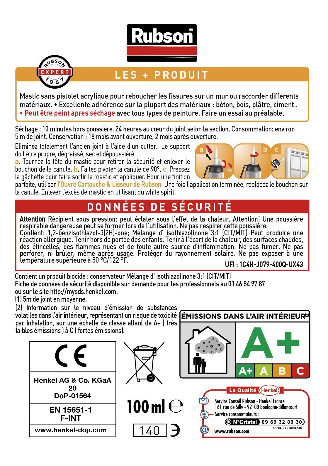Mastic d'étanchéité Mon mur, ma fissure RUBSON blanc 100ml - 5
