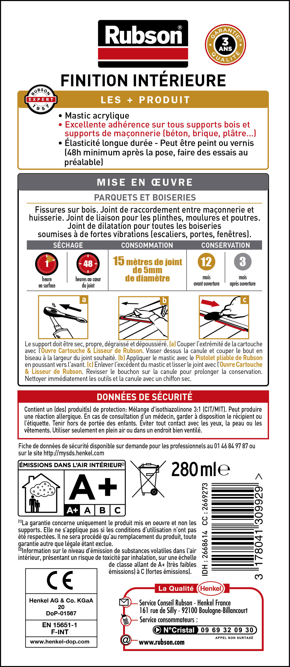 Mastic pour raccordement Bois et parquet RUBSON gris, 280 ml - 6