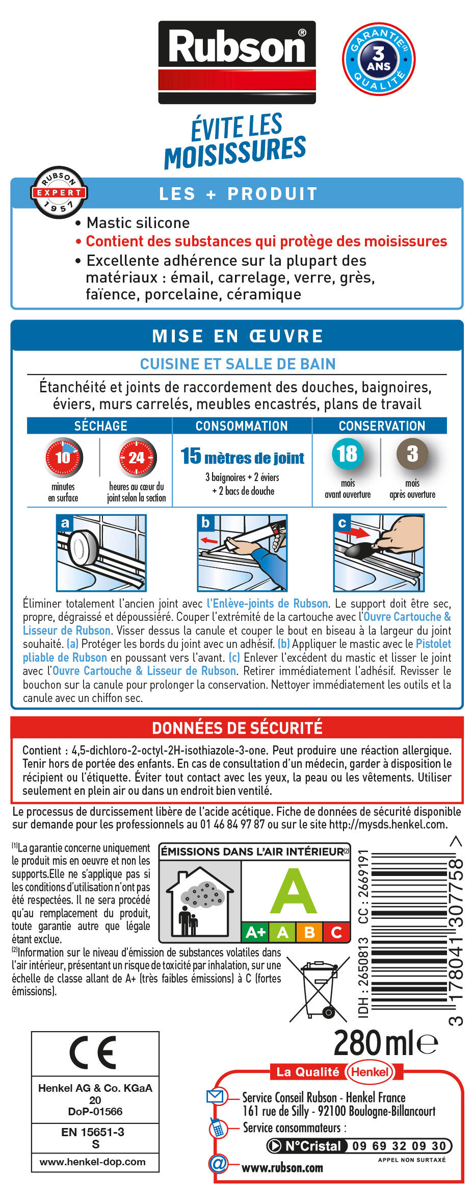 Silicone Bain et cuisine RUBSON blanc, 280 ml - 6