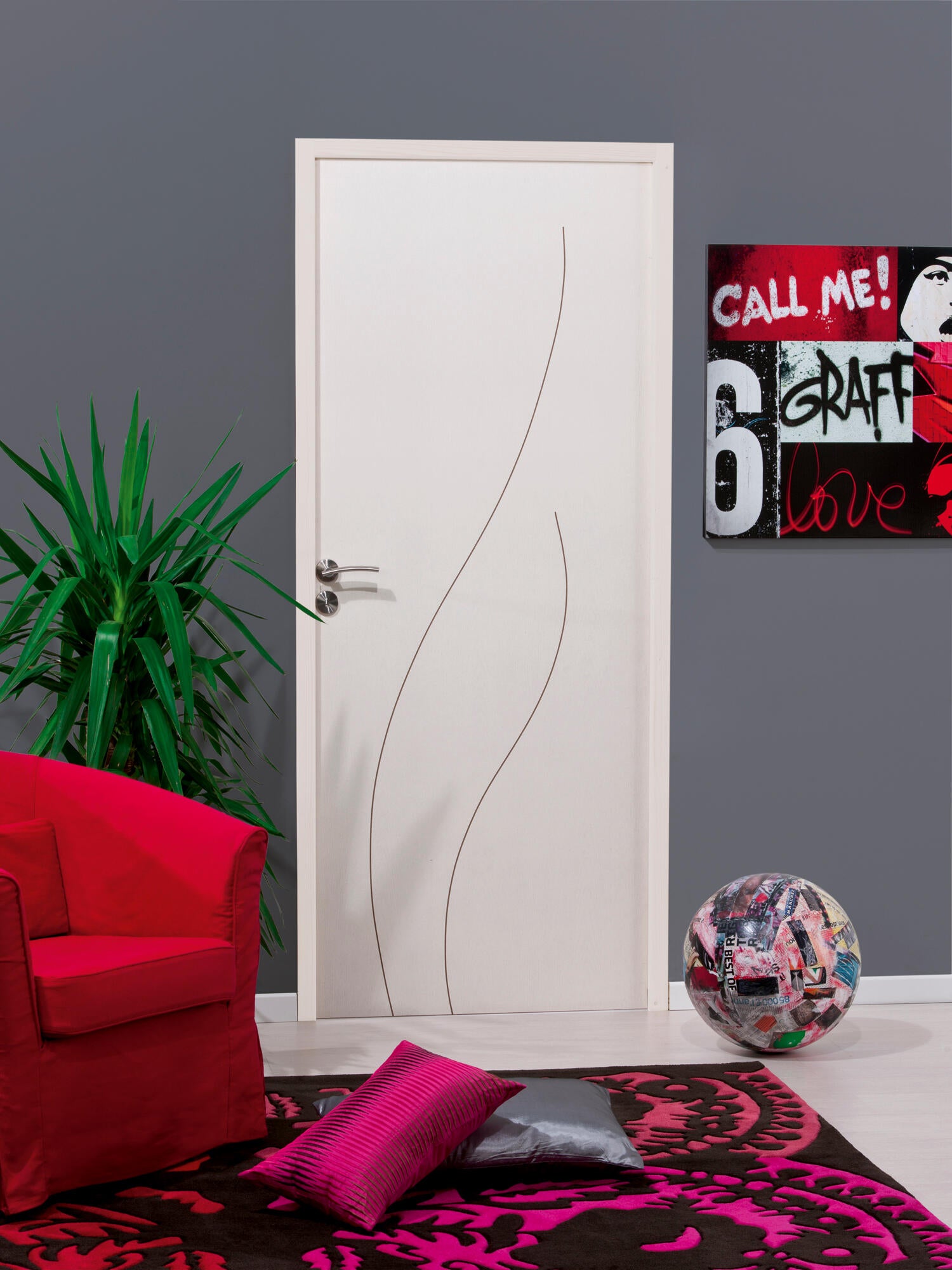 Bloc-porte, sapin Swing blanc, gravé H.204 x l.83 cm, poussant gauche - 4