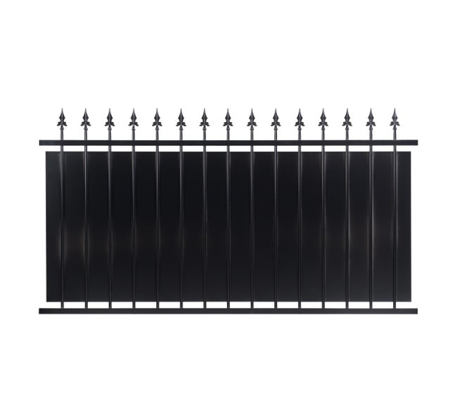 Panneau De Clôture En Acier 1,7x1 M - Noir, Design Avec Cercle Supérieur - Pour Jardin Et Terrasse