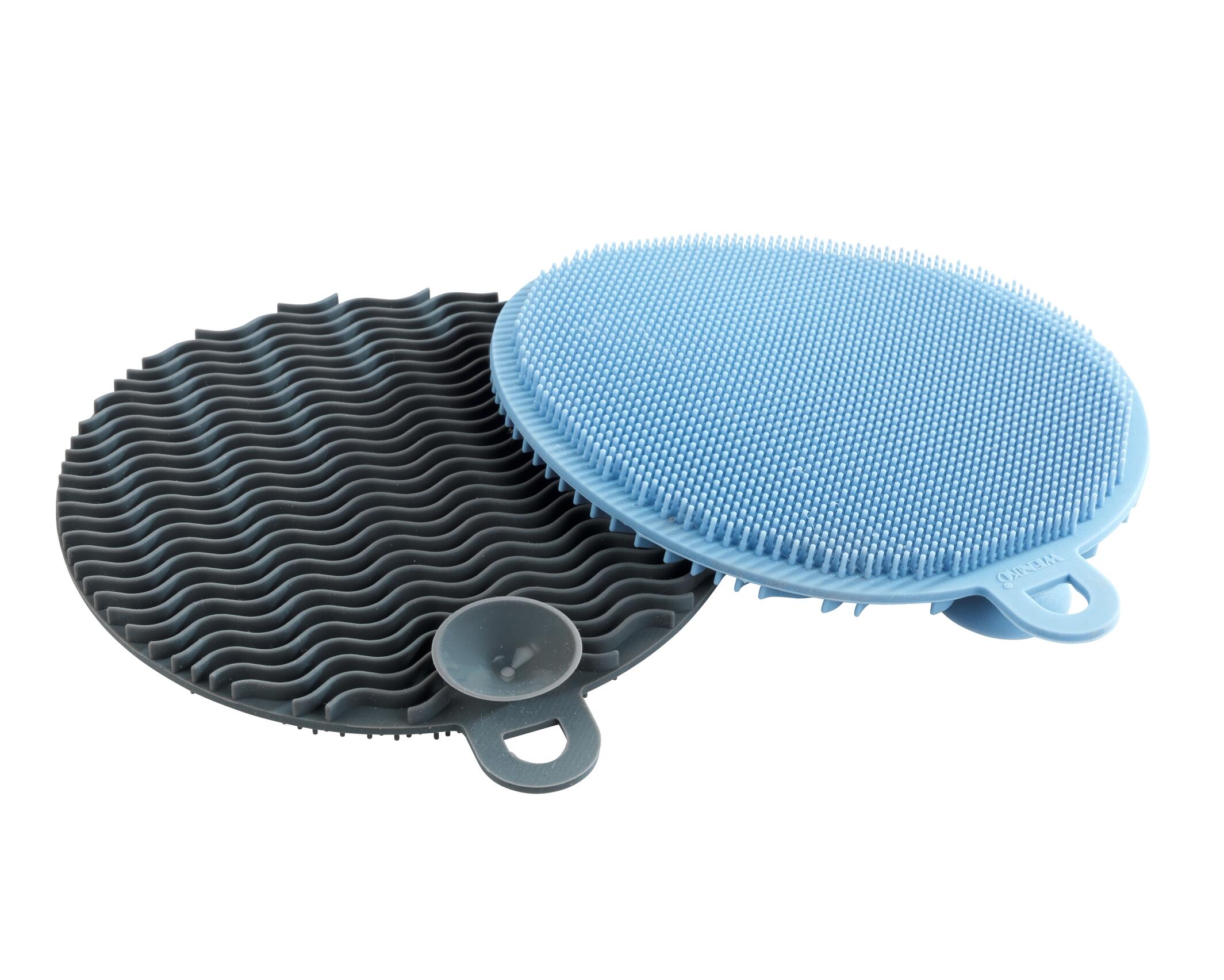Lot de 2 éponges rondes en silicone, bleu et gris - 3