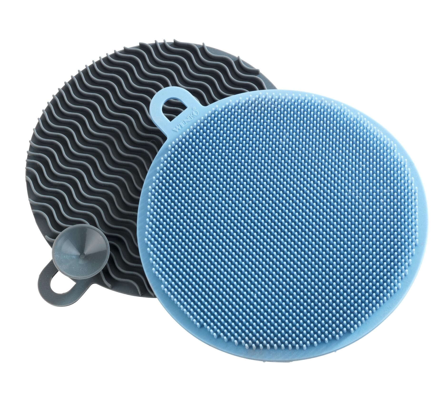 Lot de 2 éponges rondes en silicone, bleu et gris - 2