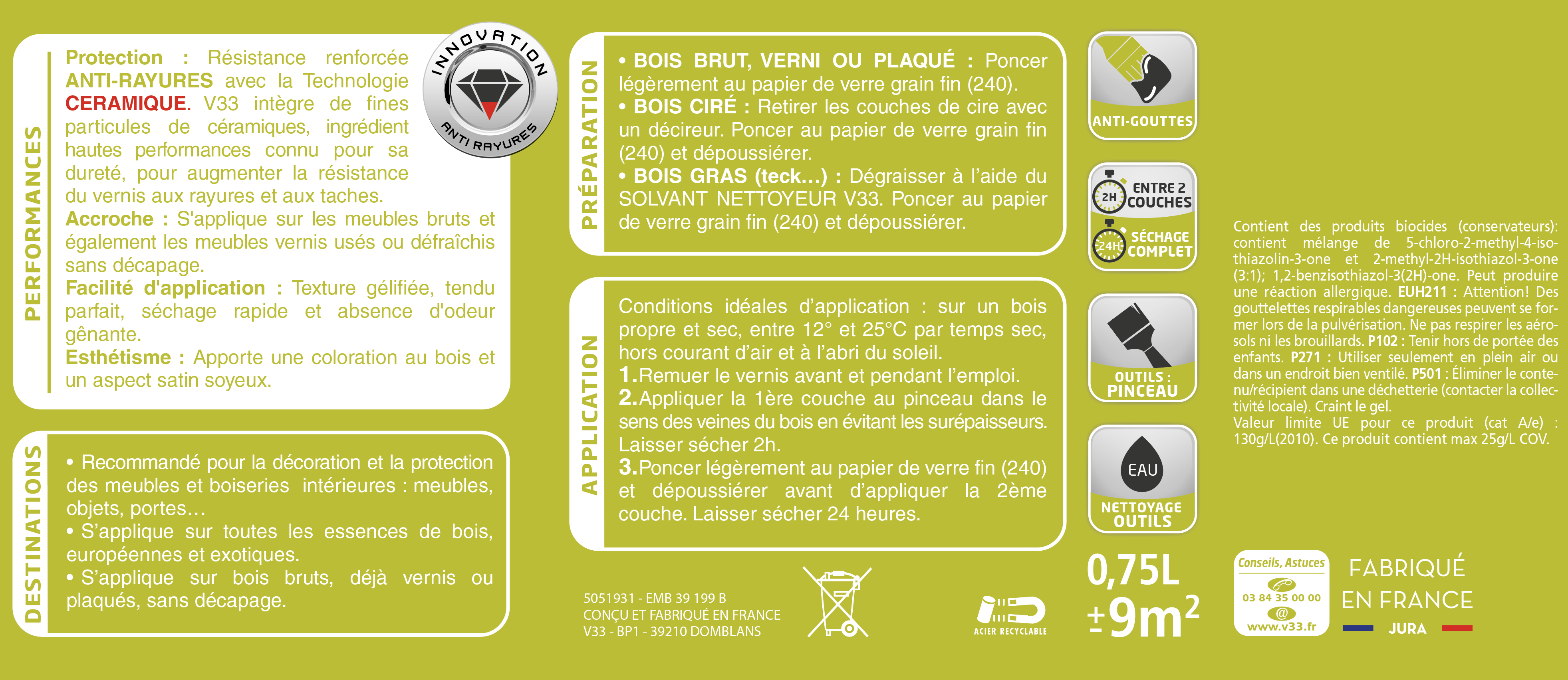 Vernis meuble et objet V33, incolore satiné, 0.75l - 4